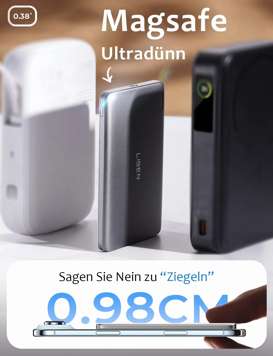 LISEN Power Bank Magsafe iPhone,Ultra Slim Battery Magsafe Magnetic PowerBank (szary tytanowy)