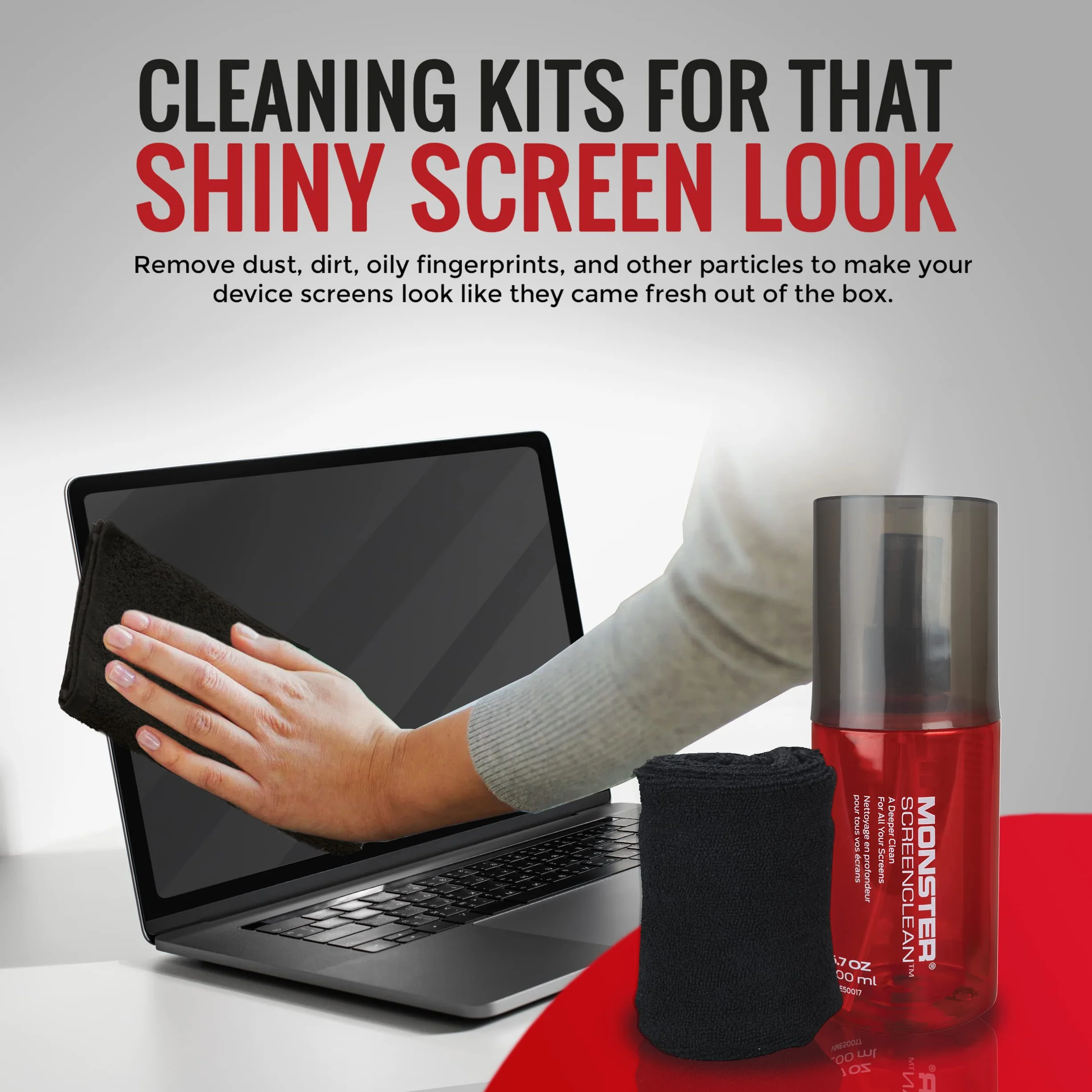 Monster Screen Clean Display Cleaner 200 ml + ściereczka z mikrofibry 30 x 30 cm - bez smug
