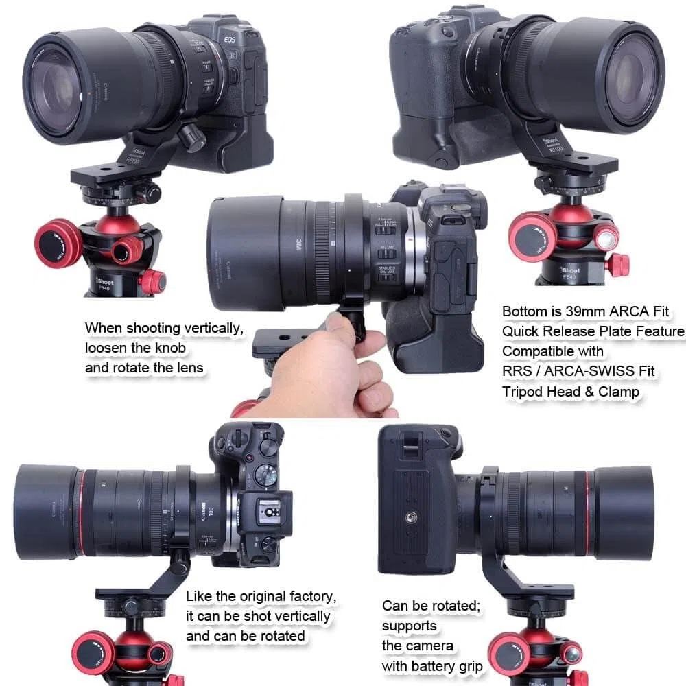 iShoot Kołnierz obiektywu pierścień do montażu na statywie kompatybilny z Canon RF 100 mm f/2,8 l makro IS USM, uchwyt wspornika obiektywu dolny jest Arca-Swiss Fit płyta szybkiego zwalniania do Arca