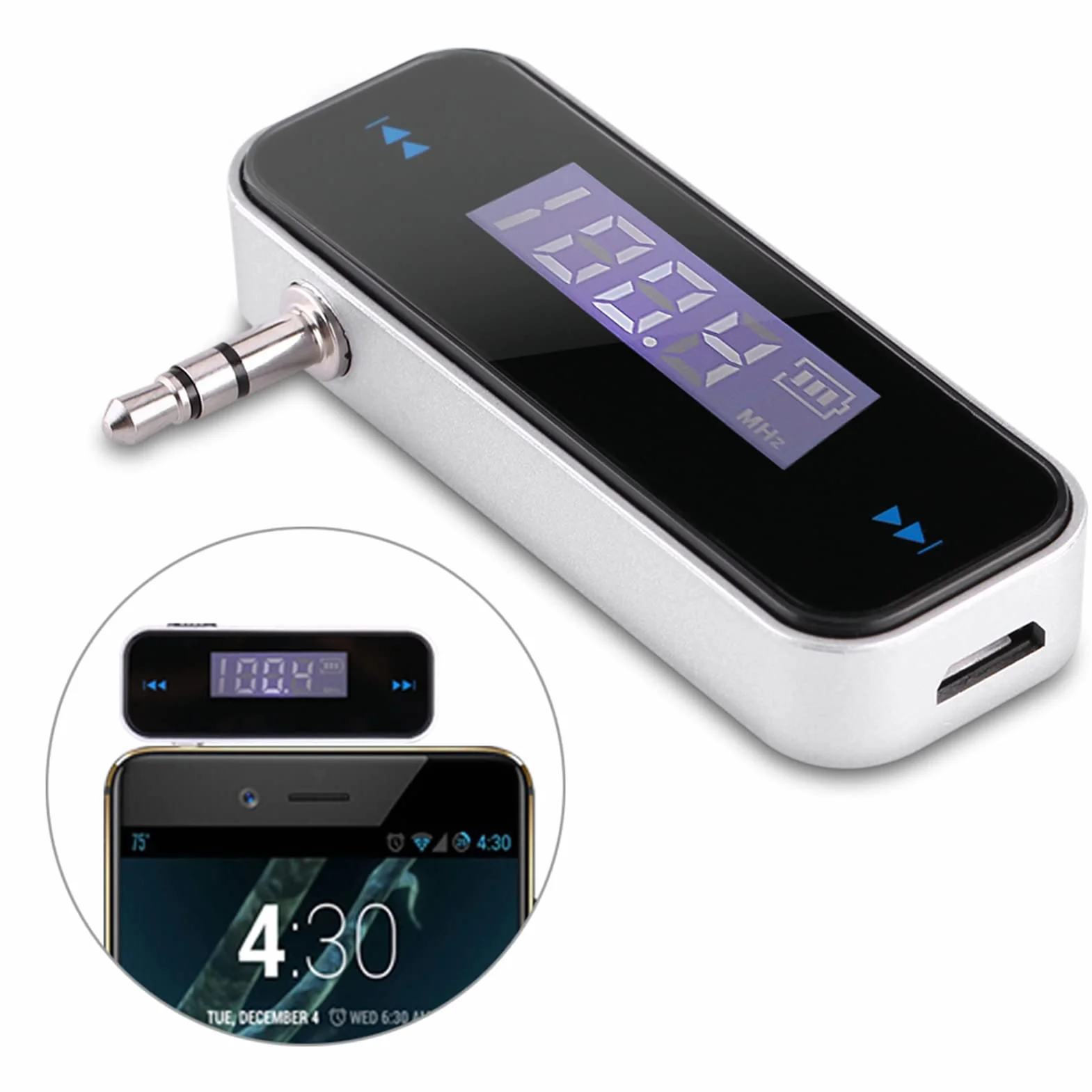 Zestaw samochodowy z nadajnikiem FM i adapterem audio, bezprzewodowy nadajnik radia samochodowego, wbudowany port AUX 3,5 mm do smartfonów samochodowych 6s 5 SE, odtwarzaczy MP3 MP4