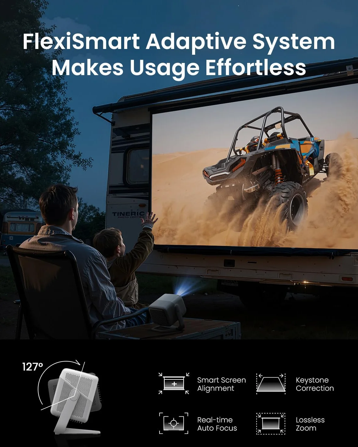JMGO N1S 4K Mini Projektor, potrójny laser, 1700 lumenów ISO, szybki autofokus z gimbalem, Google TV, Netflix, 110% BT.2020, HDR10, 10W Dolby Audio, 3D Blu-ray, 200" na zewnątrz, do gier, na imprezy