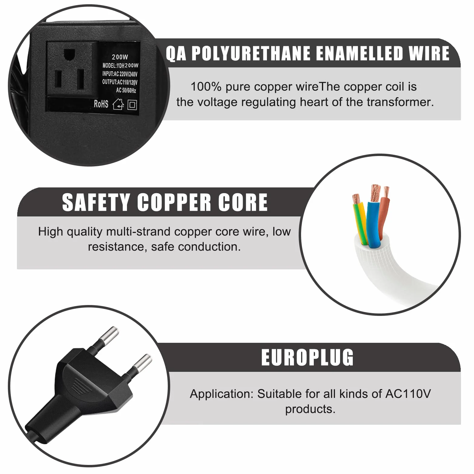 Transformator napięcia 220 V na 110 V, 200 W adapter sieciowy krok w dół, konwerter prądu, adapter podróżny, wtyczka EU
