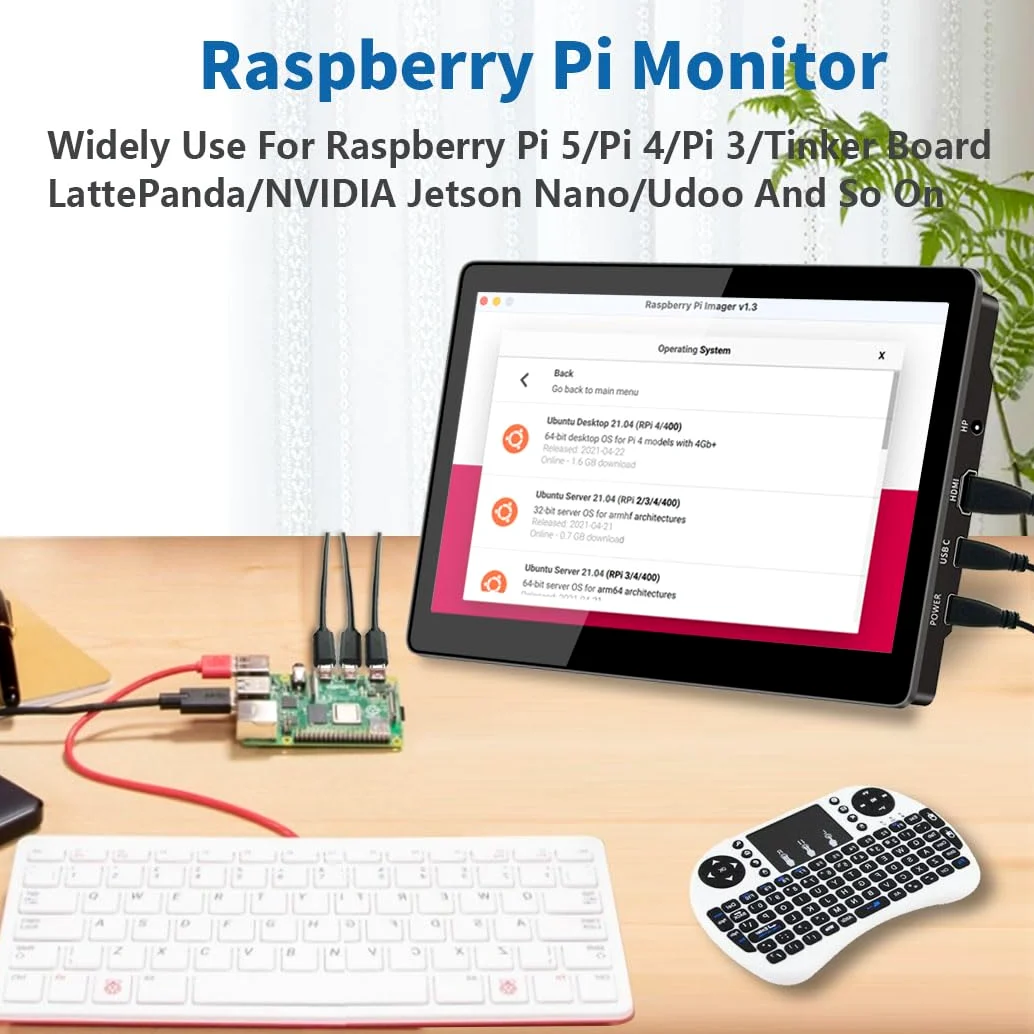 Monitor dotykowy 22.6 cm z podstawką, 1920 x 1200, 16:10, 450 Nits, wiązanie optyczne, port HDMI/USB-C, mały monitor do mini PC, laptopa, Mac mini