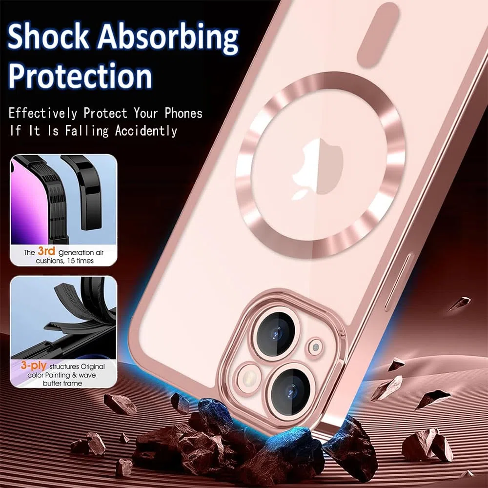 CaseLover Etui magnetyczne do iPhone 15, kompatybilne z MagSafe, przezroczyste, silikonowe, ze zdejmowanym sznurkiem, do zawieszenia, odporne na uderzenia, różowe złoto