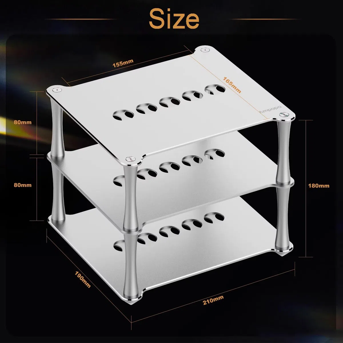 Mini stojak na komponenty audio, 3-poziomowy stojak na wzmacniacz, stojak na biurko ze stopu aluminium, z wentylowanymi otworami, do sprzętu audio HiFi, wzmacniacz Dac, srebrny