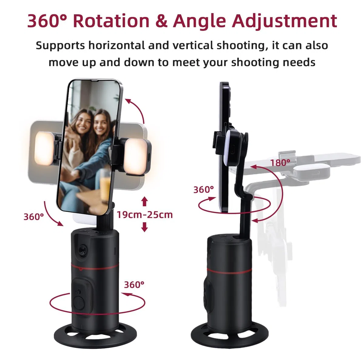 Mcbazel 360 Rotating Smart Face/Body Shooting Holder,Auto Face Tracking Tripod,Rechargeable Selfie Stick Phone Tripod with Fill Light for Vlog,Streaming,Video,Tiktok (Upgraded Version/No App)