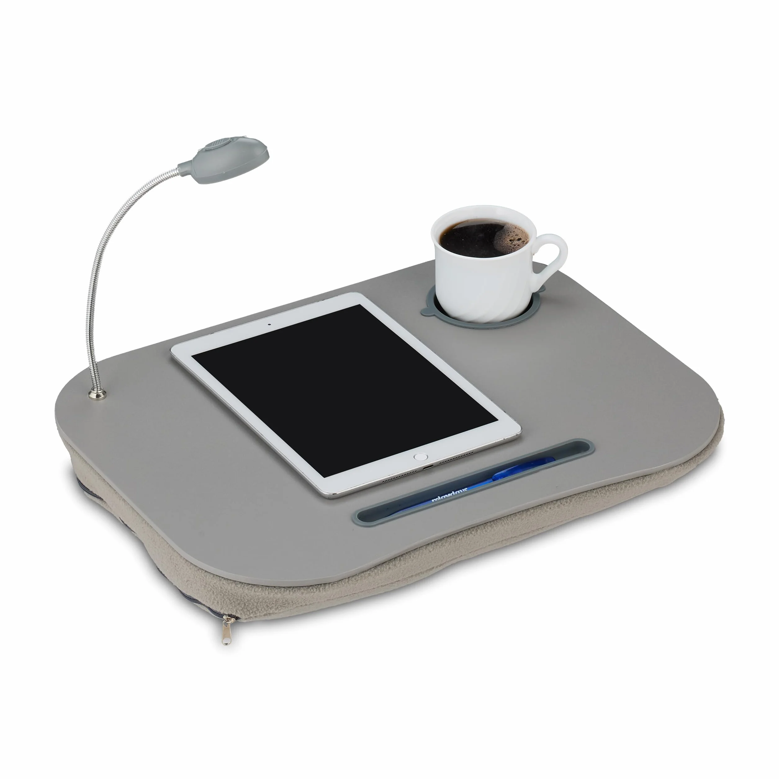 Relaxdays 10012569 Taca na laptopa z uchwytem na kubek i oświetleniem LED, przenośny stół