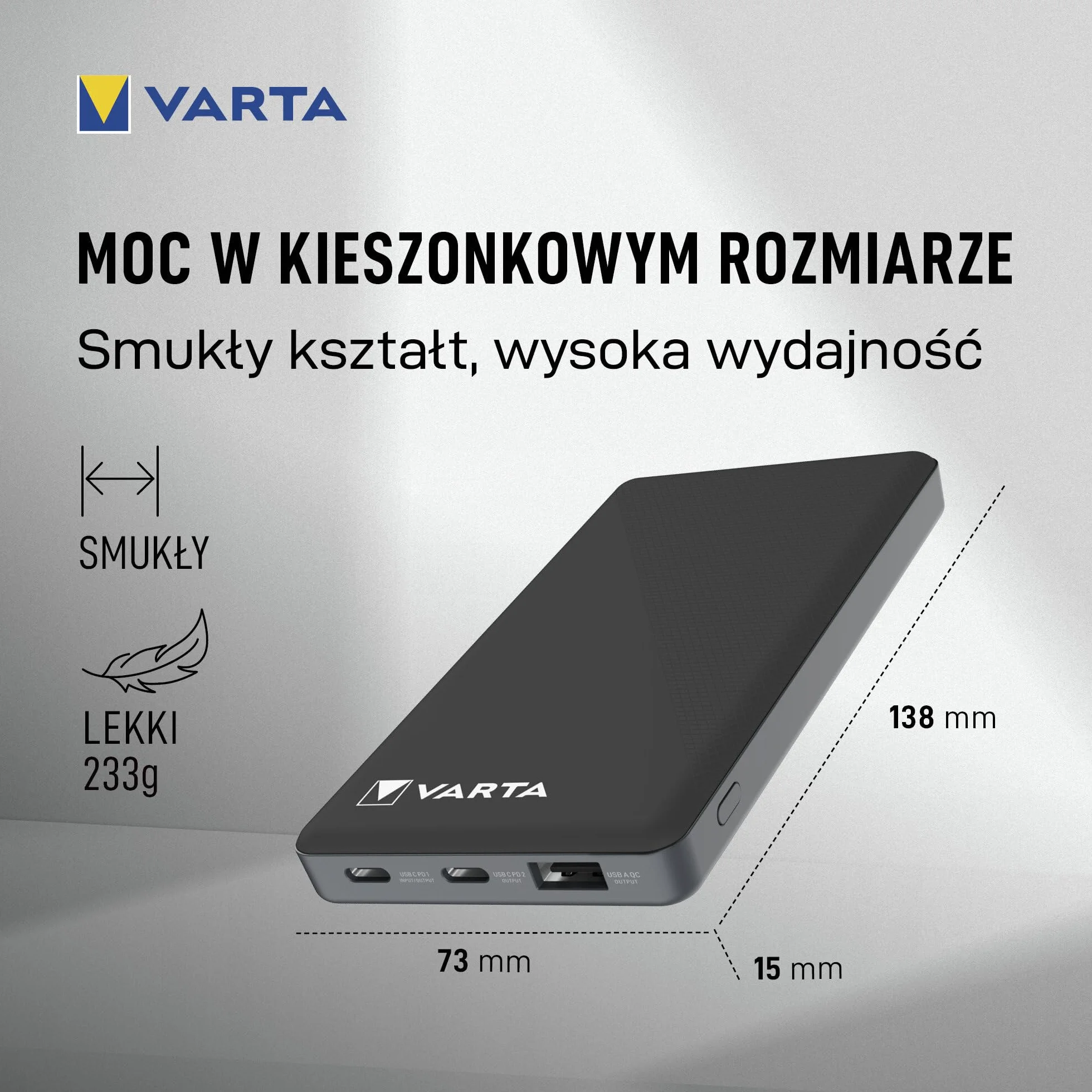 VARTA Power Bank 10000mAh z 3 portami USB A i USB C