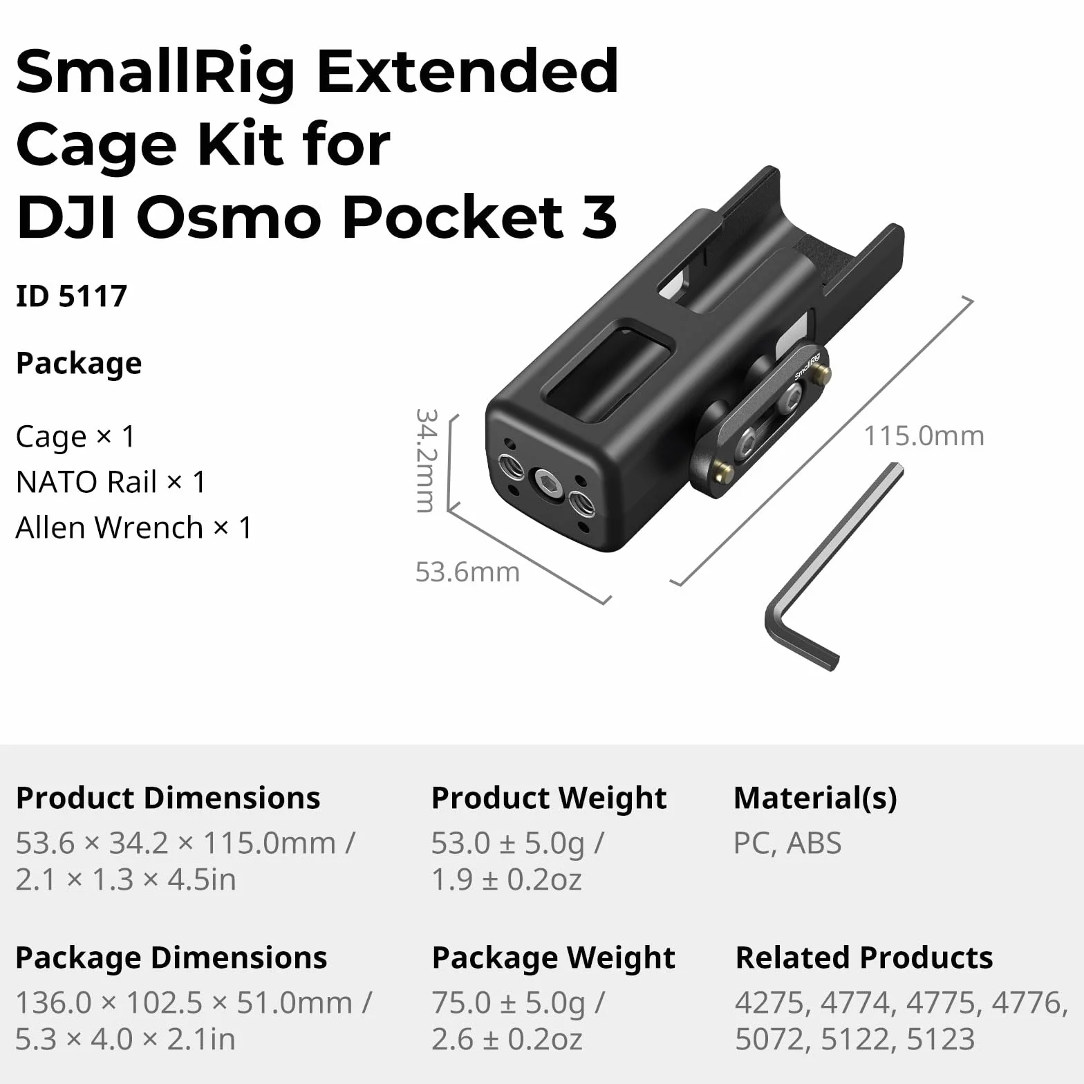 SMALLRIG Expansion Adapter do DJI Osmo Pocket 3, klatka ochronna, gwint 1/4"-20, mocowanie NATO