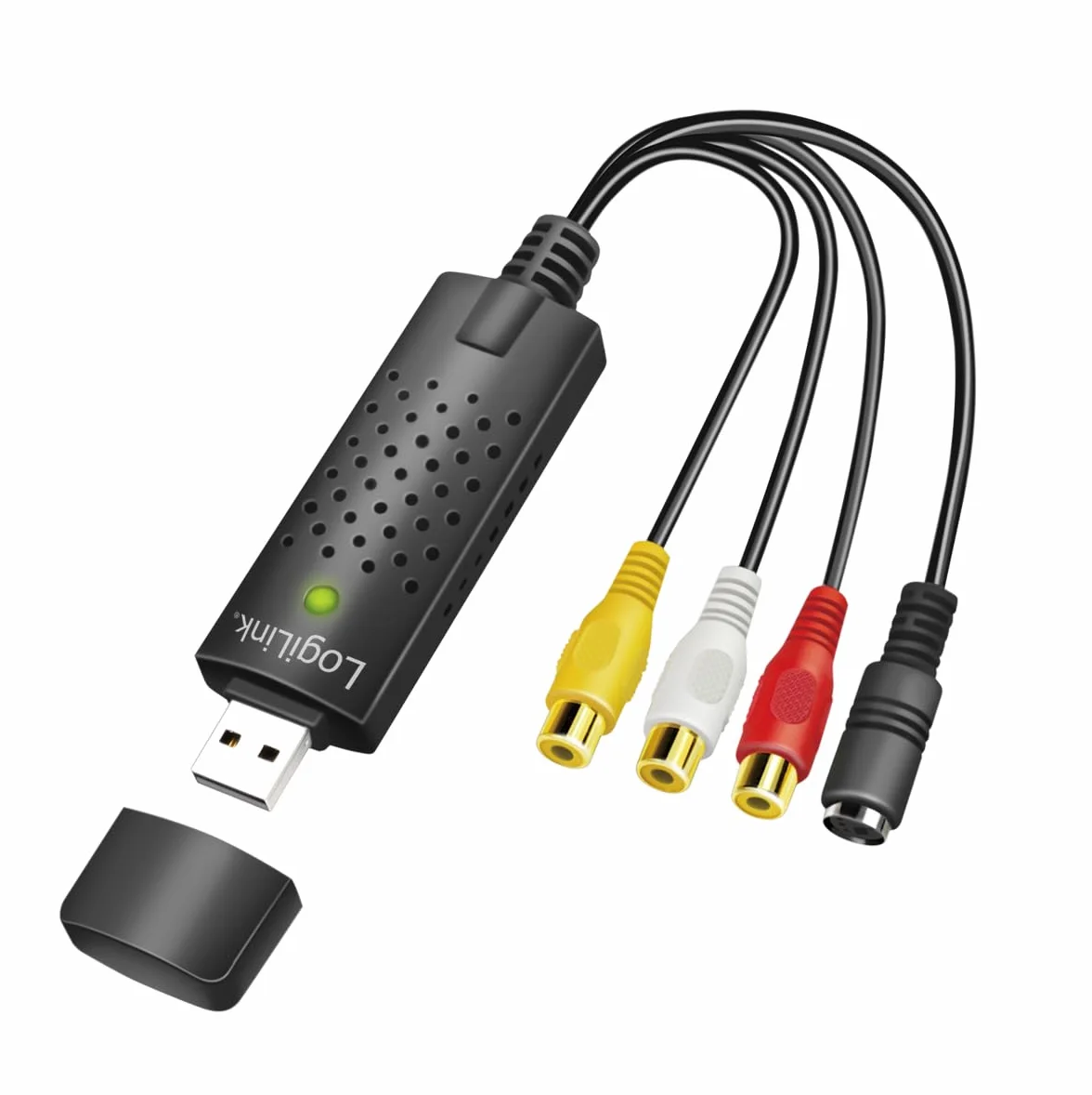 LogiLink VG0030A - USB 2.0 Audio/Video Grabber, 3 x cinch + miniDIN5 (S-Video) do Windows 7/8/10/11, Mac OS 10.7 lub nowszych, Android 5.0 lub nowszy