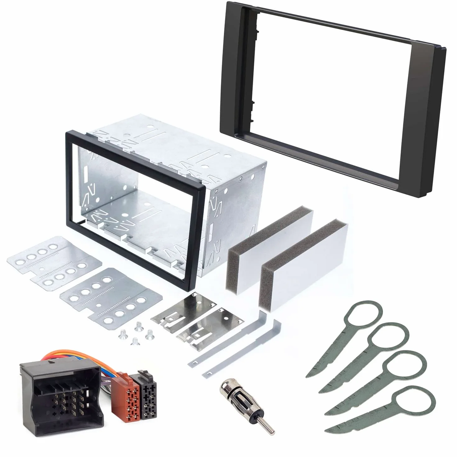 Audioproject A256 Zestaw do montażu radia samochodowego z podwójną osłoną radiową DIN kompatybilny z Ford C-Max Focus Fiesta Fusion S-Max C-Max Kuga, metalowy adapter radiowy, adapter antenowy, czarny