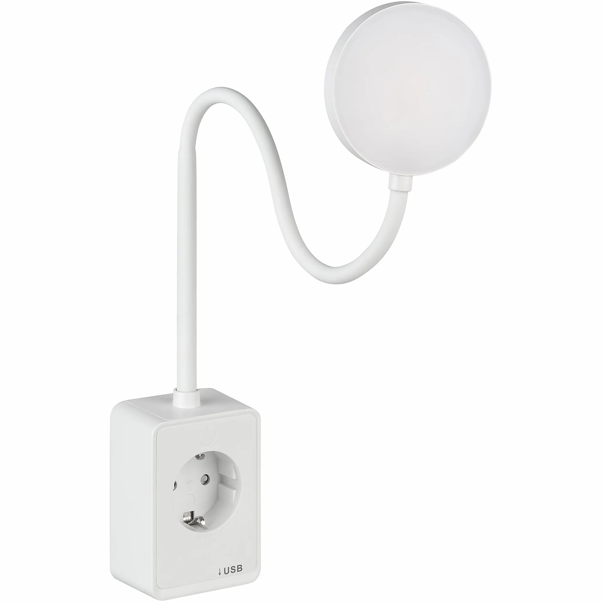 SEBSON Lampa LED z gniazdkiem elektrycznym, z możliwością ściemniania – lampka do czytania i gniazdko elektryczne z złączem USB-C – elastyczny szyjka łabędzia