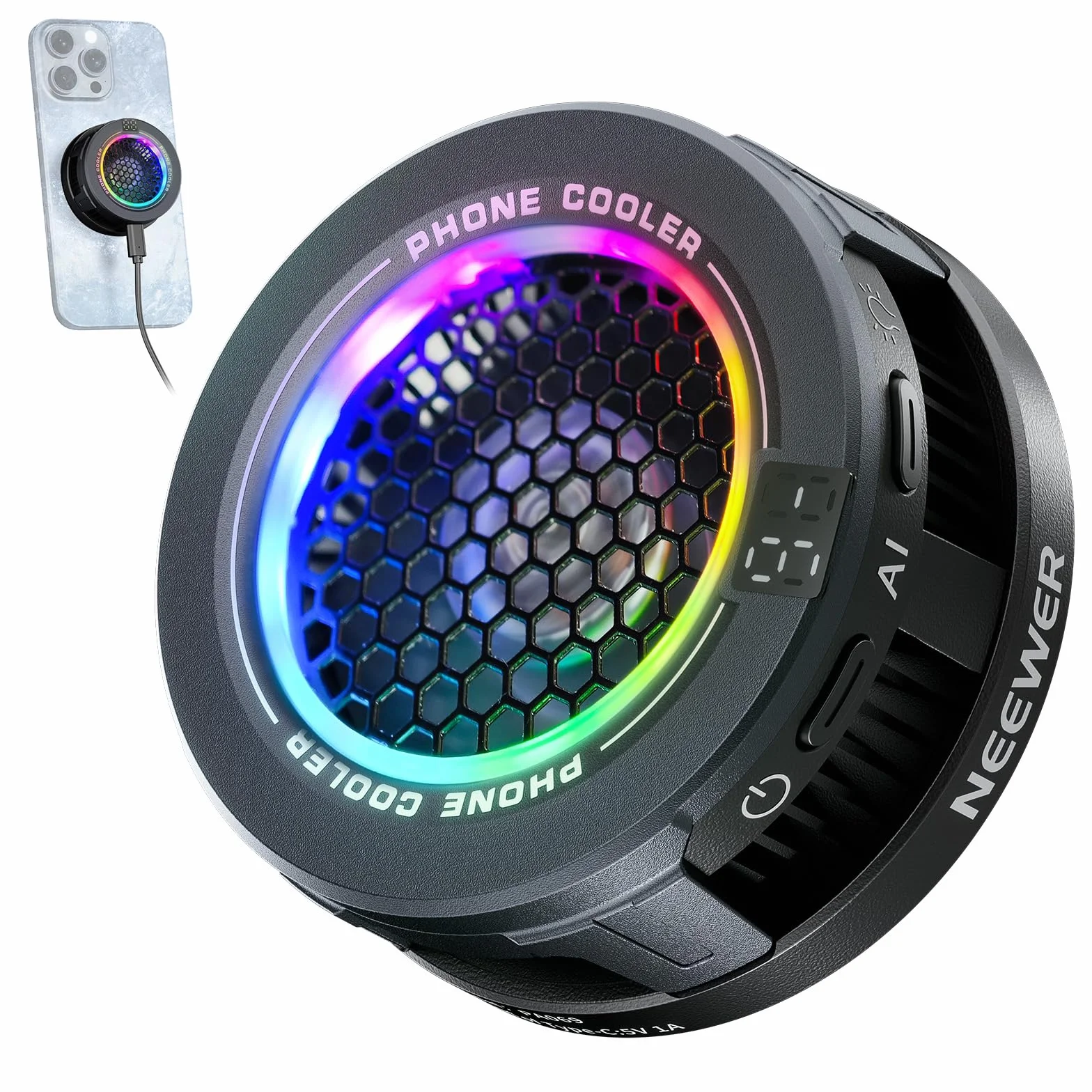 NEEWER Podstawowa chłodnica magnetyczna Telefon wentylator USB RGB inteligentna kontrola temperatury MagSafe iPhone 15 16 Pro Max