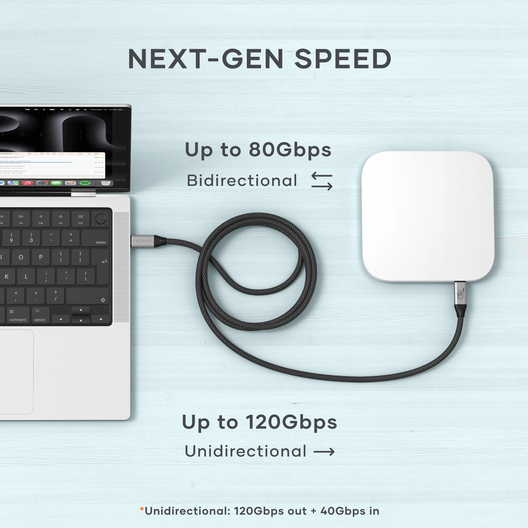 SATECHI USB4 V2 Pro Kabel USB-C 1.2m 120Gbps 240W 8K@60Hz Thunderbolt 5/4/3