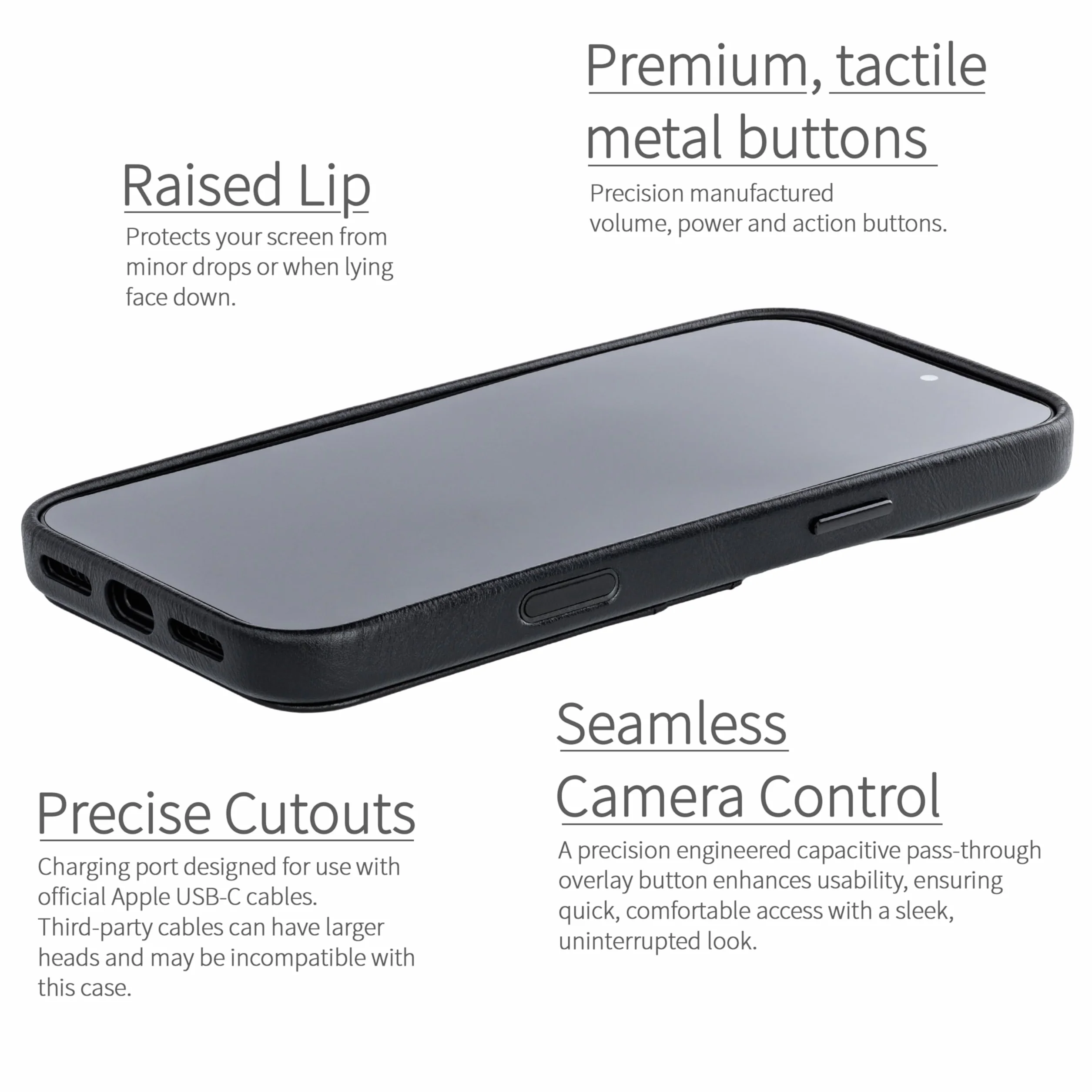 Dockem Etui na Karty ze Skóry Naturalnej dla iPhone 17 Pro Max z Przyciskiem Sterowania Aparatem i Uszyty Portfel z Dwoma Kieszeniami na Karty (Czarny, M2GL)