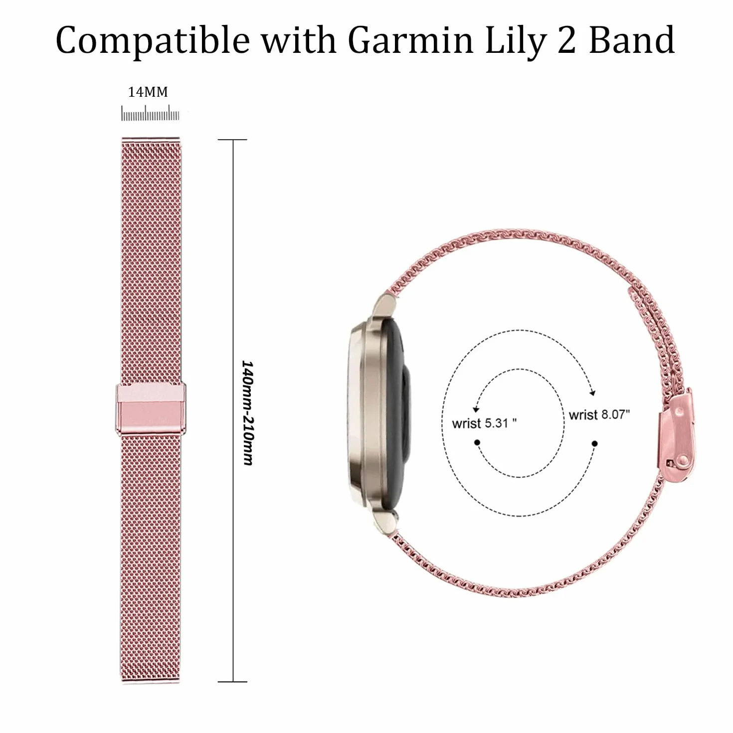 Issinlky Metalowa opaska do Garmin Lily 2 opaska, 14MM opaska ze stali nierdzewnej do Garmin Lily 2 Damen