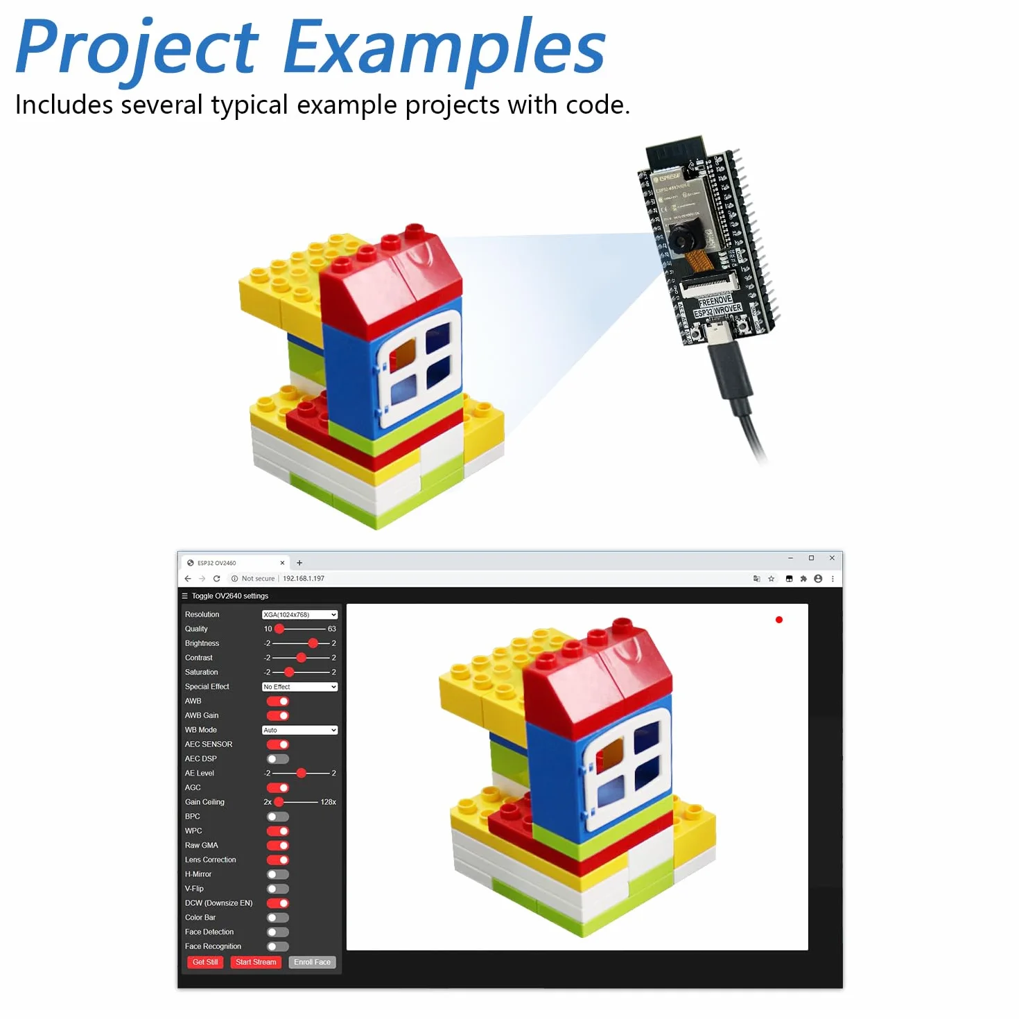 Freenove ESP32 CAM dev Board Kit, Dwurdzeniowy 32-Bitowy Mikrokontroler 240 MHz, Kamera Wbudowana WiFi+BT, Kod Python C, Przykładowe Projekty Tutorial