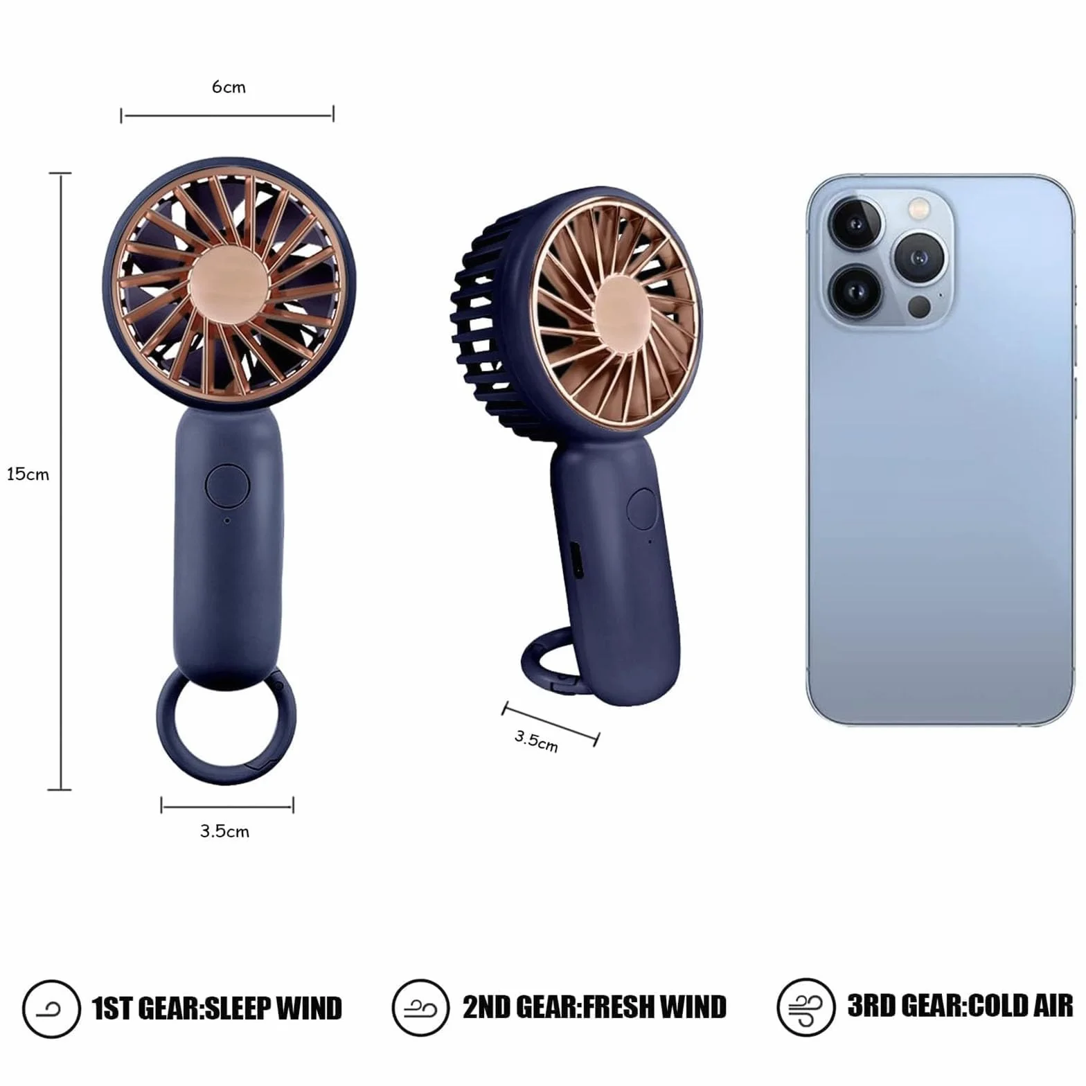 Jsdoin Mini wentylator ręczny USB, wentylator biurkowy z klamrą, lekki, niebieski