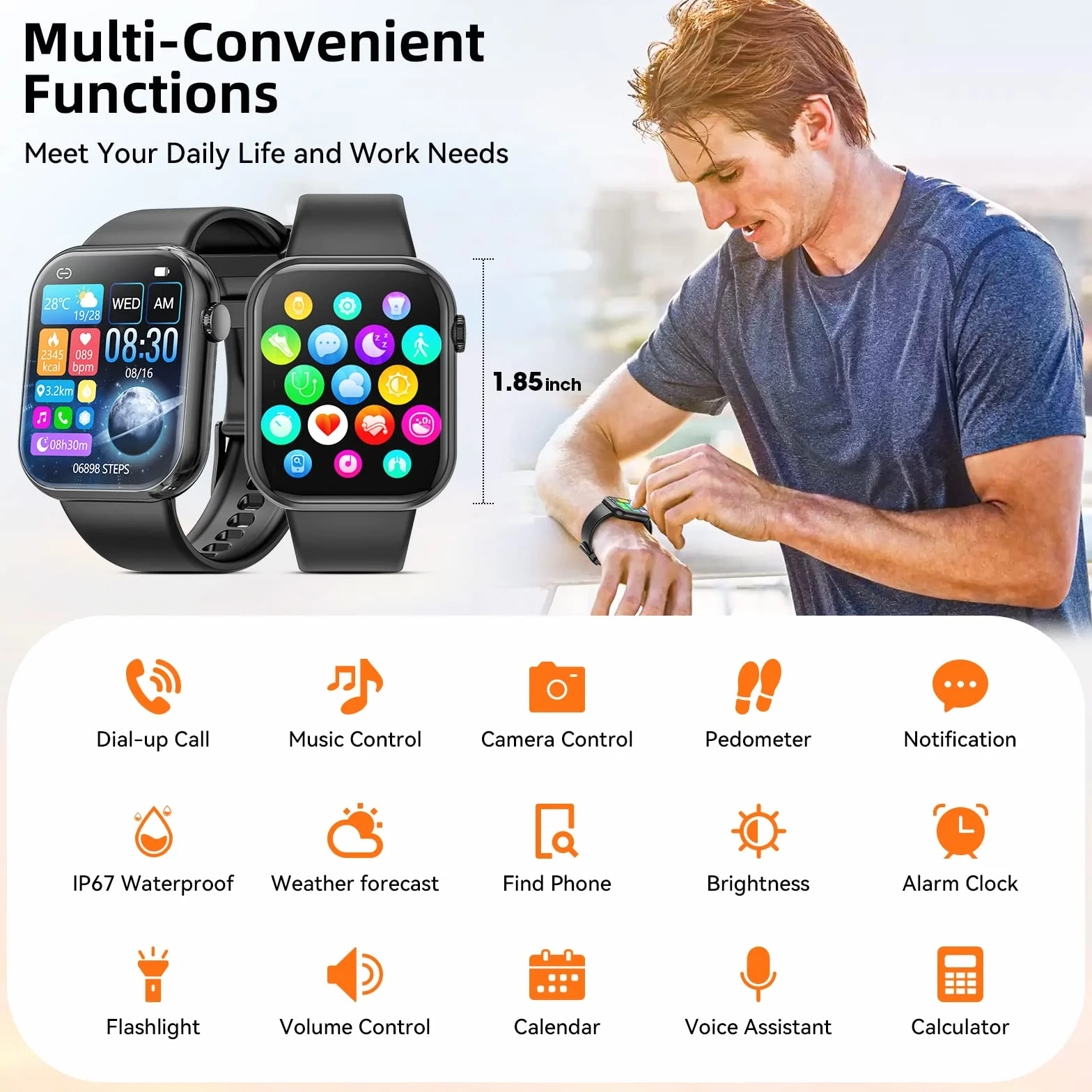 Smartwatch dla mężczyzn i kobiet z Bluetooth, głośnomówiący, krokomierz, pulsometr, fitness dla Android iOS