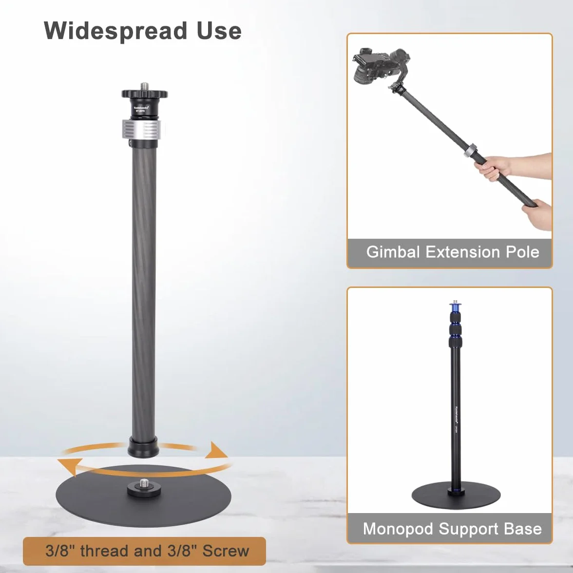 Koolehaoda Stojak monopod na biurko z włókna węglowego, regulowany stojak na kamerę z ciężką podstawą