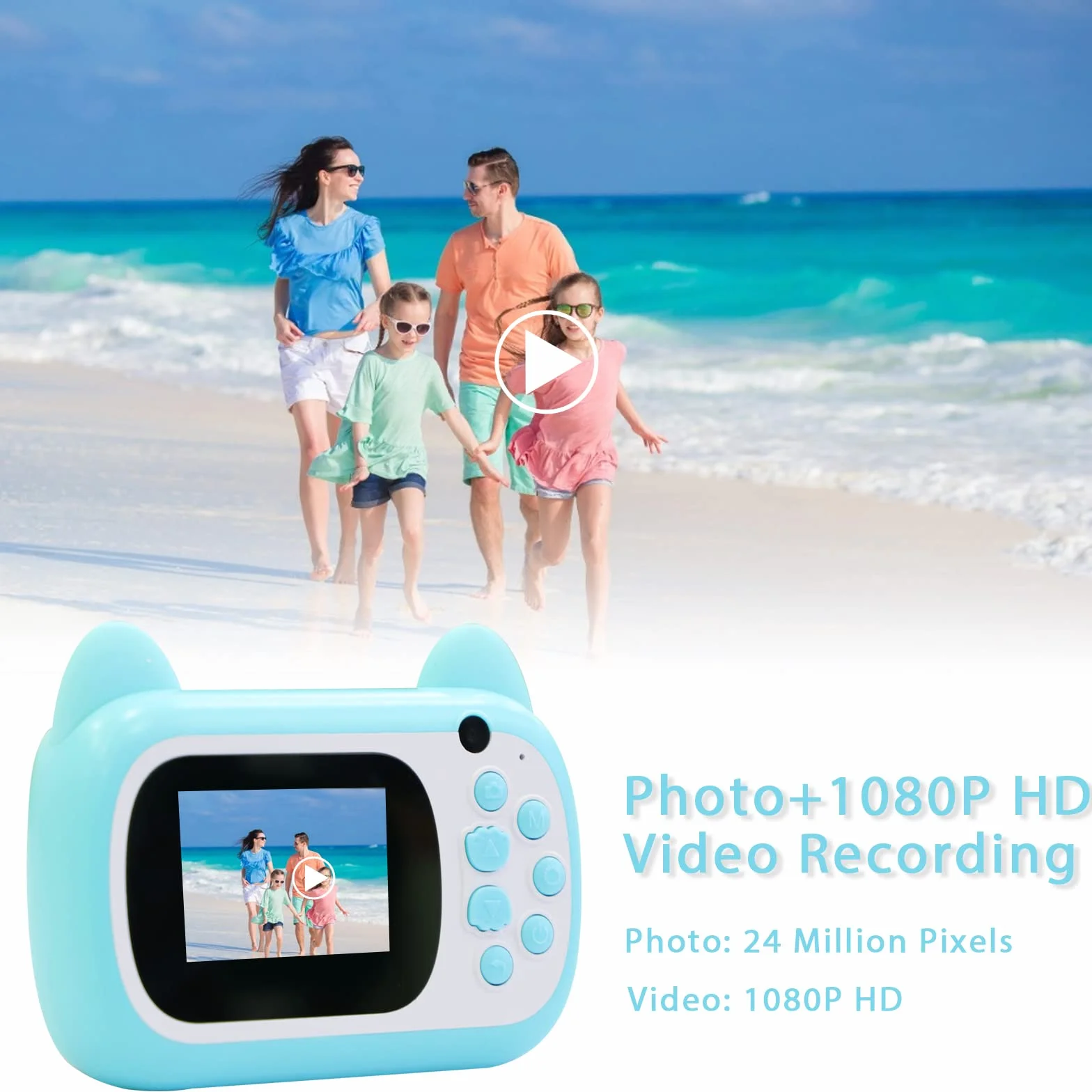 Aparat cyfrowy dla dzieci 24 MP podwójny obiektyw 6-krotny zoom ekran LCD 6,1 cm rejestrator wideo 1080p zielony