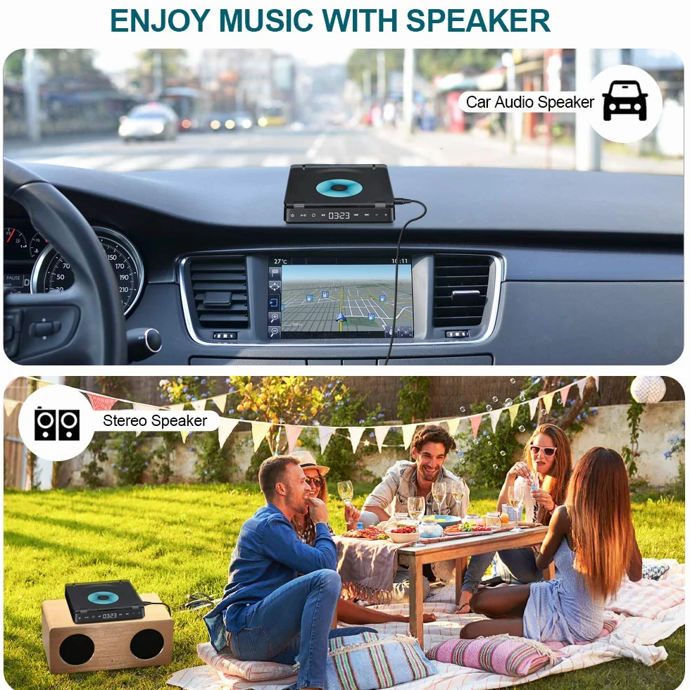 Gueray Przenośny odtwarzacz CD Discman 1200 mAh z podwójnym portem słuchawkowym i słuchawkami