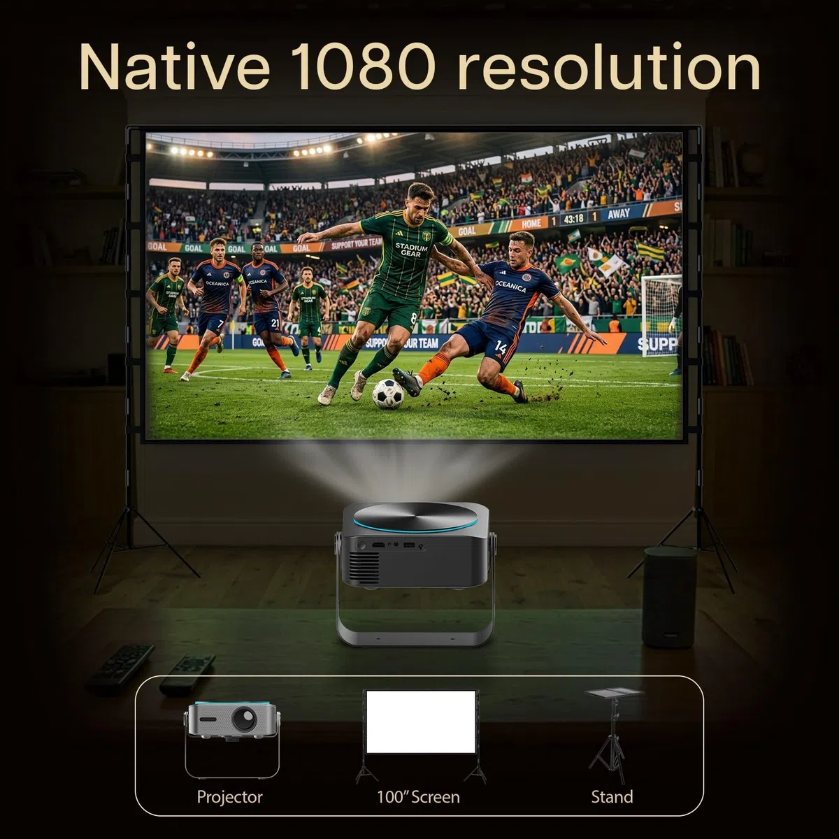 Projektor 4K z WiFi i Bluetooth, 100” Ekran Projekcyjny i Stojak od MMOBIEL – Native 1080P, 320 ANSI, Obsługa 4K, Automatyczna Korekcja Keystone, 200 Cali – Do HDMI, USB, iOS & Android
