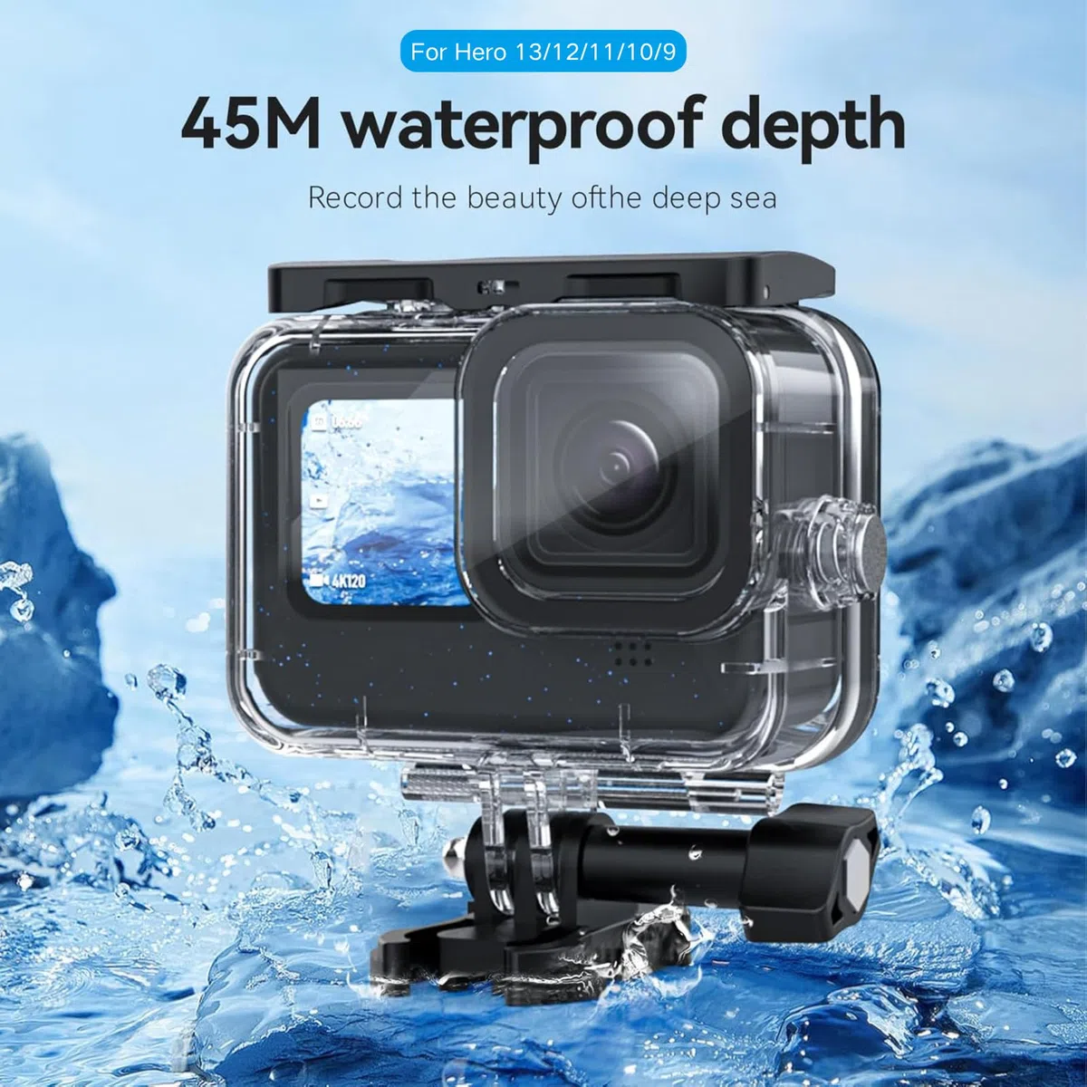 TELESIN 50 m, wodoszczelne etui do GoPro Hero 11/10/9, wodoodporne, z uchwytami na statyw, śrubami mocującymi, do GoPro Hero 11/10/9 (wodoodporna obudowa)
