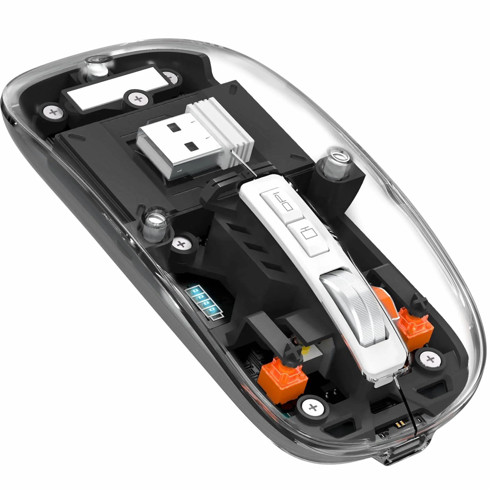 MAGIC-REFINER Bezprzewodowa mysz Akumulator, 2.4Ghz i Bluetooth 5.0 Cicha Bezprzewodowa Mysz Optyczna Ultra Slim 2400 DPI, Mysz Gaming Przezroczysty, Widoczna Bateria, na Laptop/PC/Mac, Czarny
