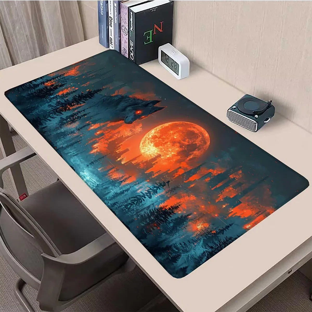 Podkładka pod mysz XXL 1500 x 800 mm, gamingowa podkładka pod mysz, las, podkładka na biurko z przyszytymi krawędziami, antypoślizgowa, gumowa podstawa, wodoodporna, akcesoria gamingowe do domowego