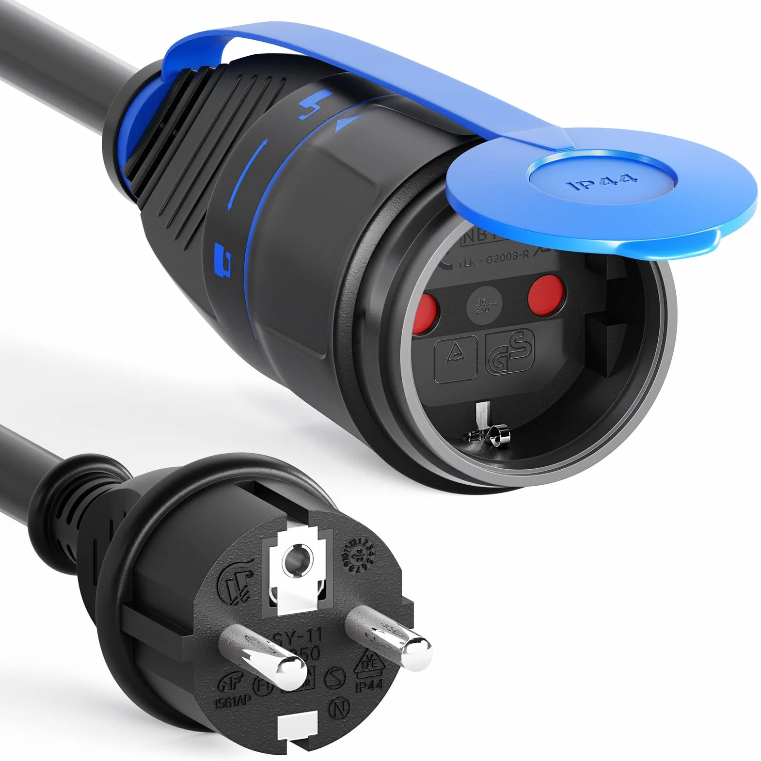 hb-digital Przedłużacz 25m z systemem blokady do użytku na zewnątrz – 250V / 16A, 3500W, HO7RN-F 1,5mm², IP44, wtyczka i gniazdo Schuko – czarny