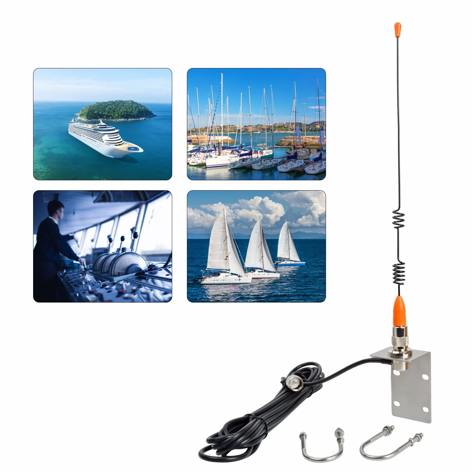 HYS Antena FM, 156-163 MHz, antena z uchwytem, 5 m, kabel RG58, kompatybilna z urządzeniami mobilnymi VHF do jachtów, statków, samochodów ciężarowych, kamperów (pomarańczowa)