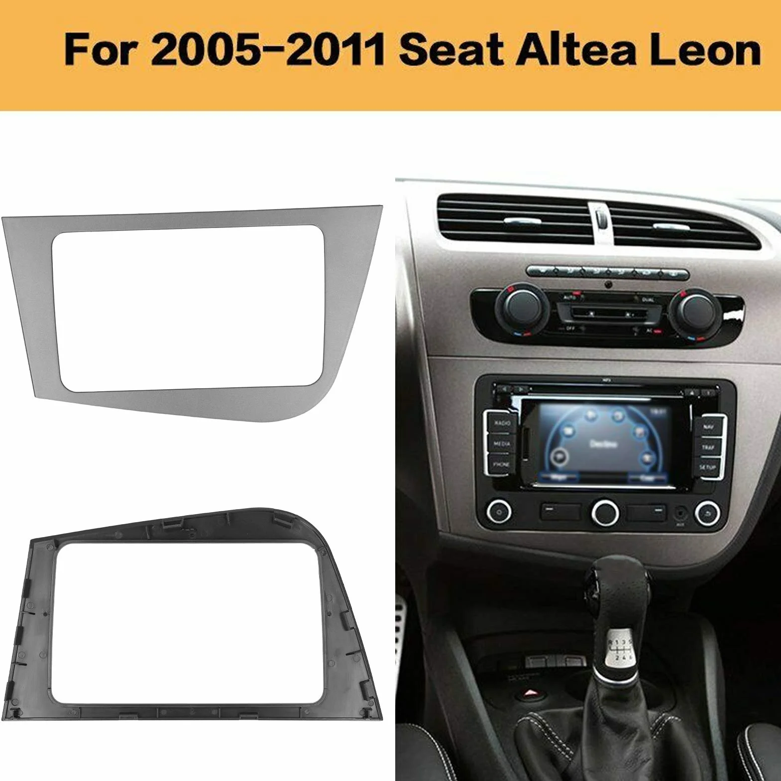 Deska Rozdzielcza Samochodu Radio Stereo Konsola Wykończenie Ramy Panelu 2-DIN Odtwarzacz DVD GPS Pasuje do Seat Leon 2005-2011 LHD