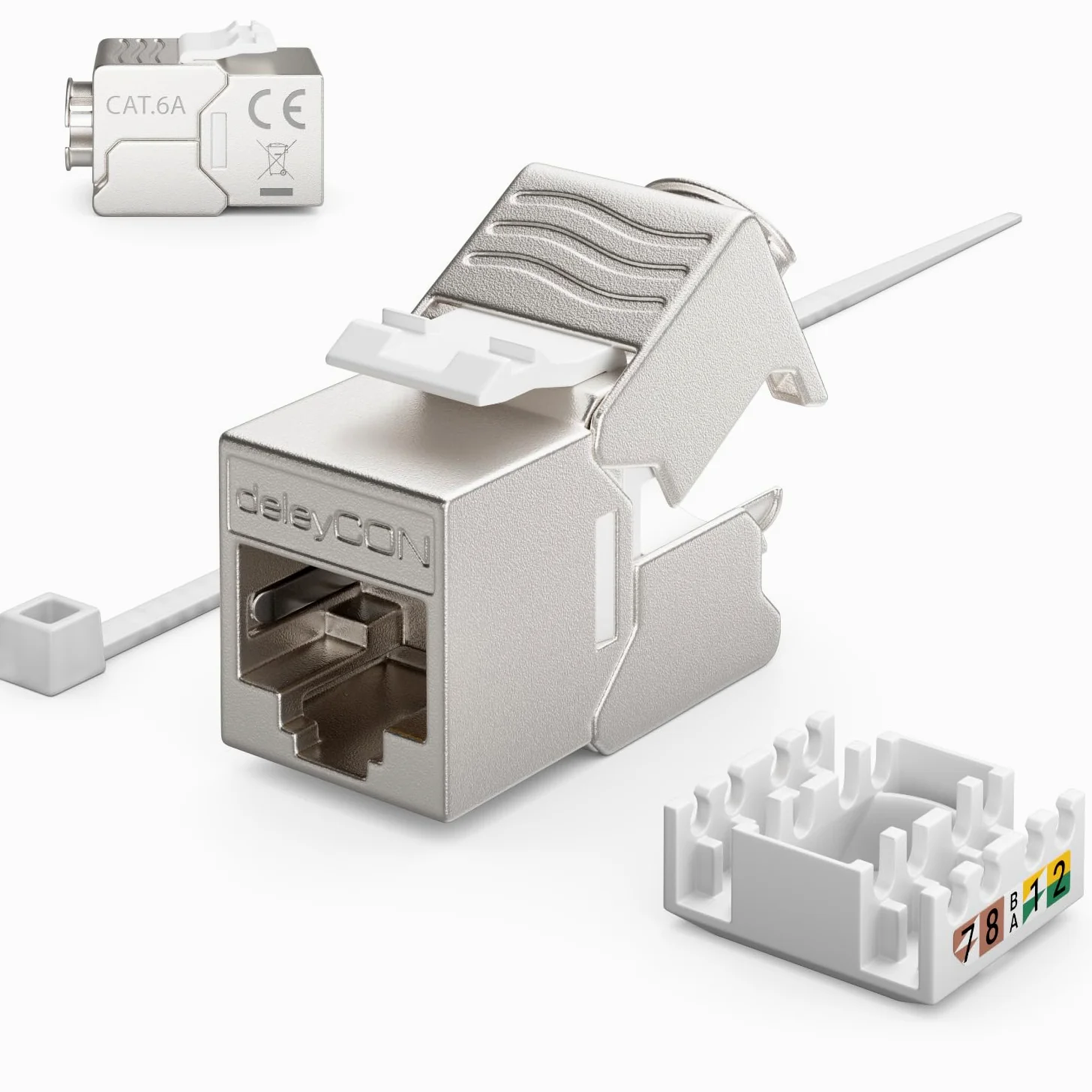 deleyCON 2x Moduł Keystone RJ45 Beznarzędziowy (10 Gbit/s, 500 MHz), LSA, w Pełni Ekranowany STP - Gniazdo LAN/Ethernet do Kabli CAT8/CAT7/CAT6/CAT5 - do Puszek i Paneli Krosowych