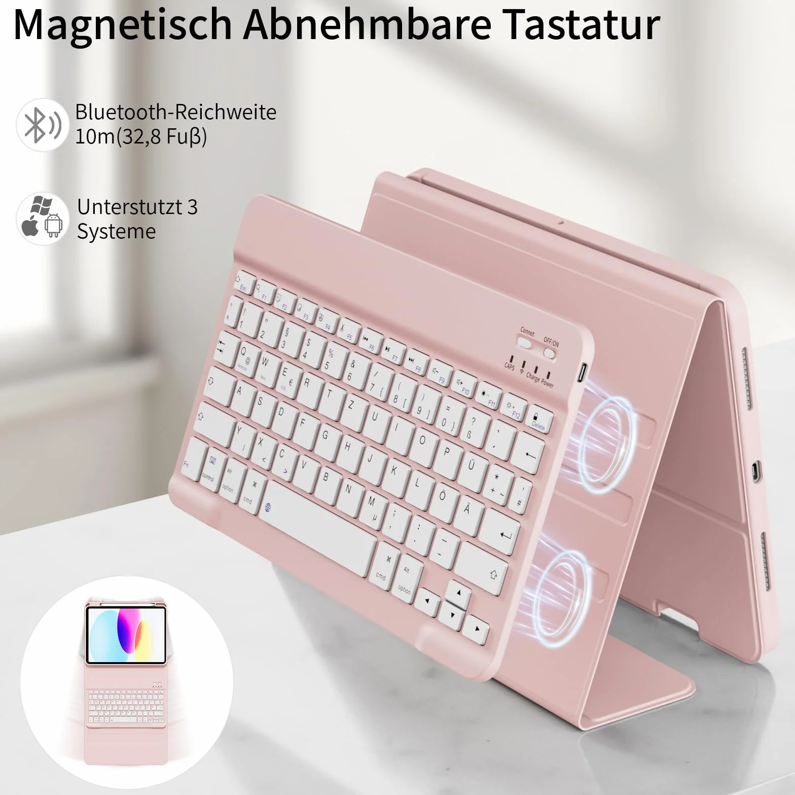 Etui z klawiaturą do iPada A16 11 generacji 2025/10 generacji 2022 (11/10,9 cala), miękka tylna obudowa z TPU z uchwytem na długopis, magnetyczne zdejmowane etui na klawiaturę do iPada 11/10