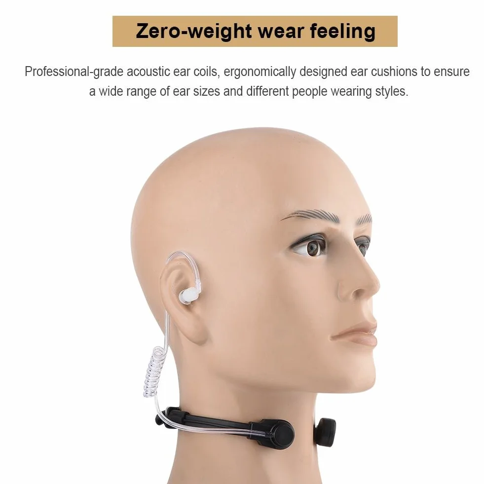 Throat Mic zestaw słuchawkowy, rura akustyczna gardło mikrofon mikrofon przewód powietrza słuchawki PTT do UV-5R BF-888S Walkie Talkie