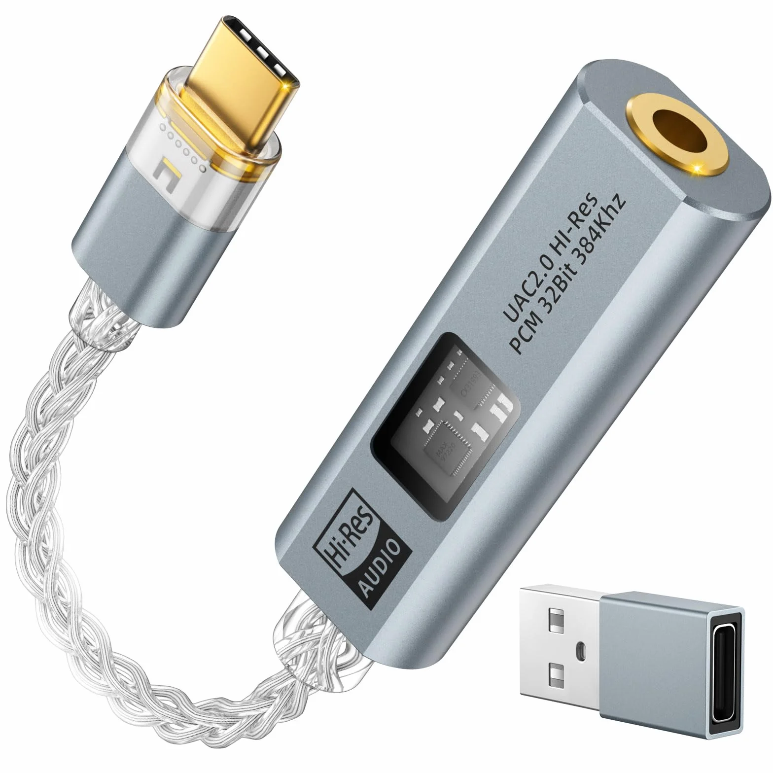 MoKo USB C to 3.5mm Audio Adapter, Dual DAC Chip CX31993 & MAX97220, 32bit/384KHz Audio Dongle with HiFi Amplifier, Type C to Headphone 3.5mm Aux Converter for iPhone Android iPad Mac PC, Grey