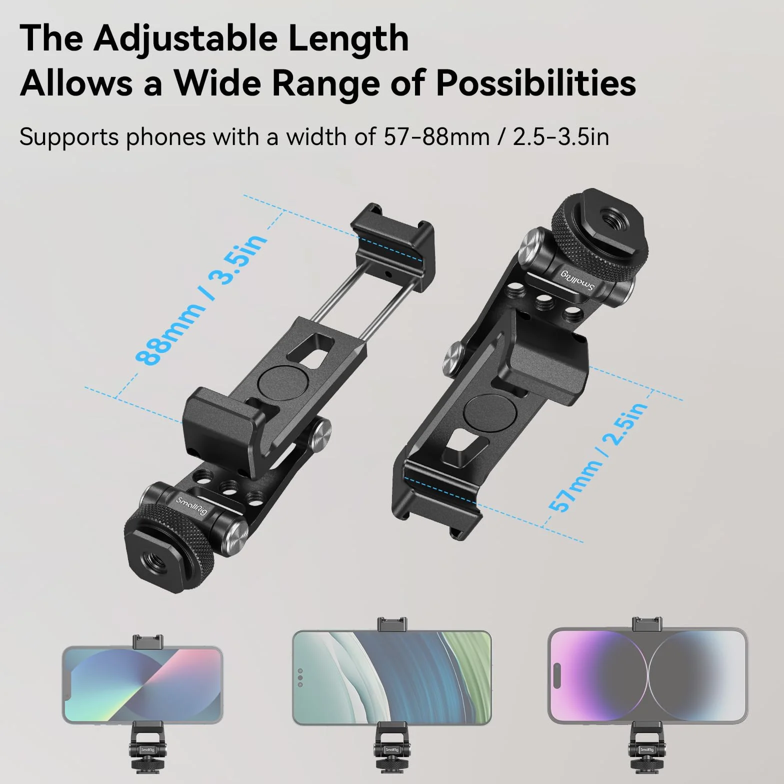 SMALLRIG Uniwersalny Statyw do Telefonu, Metalowy Uchwyt do Telefonu Komórkowego z Mocowaniem Zimnej Stopki dla DJI Stabilizatorów, Adapter do Mocowania Telefonu z Bezpłatną Regulacją dla iPhone -4301
