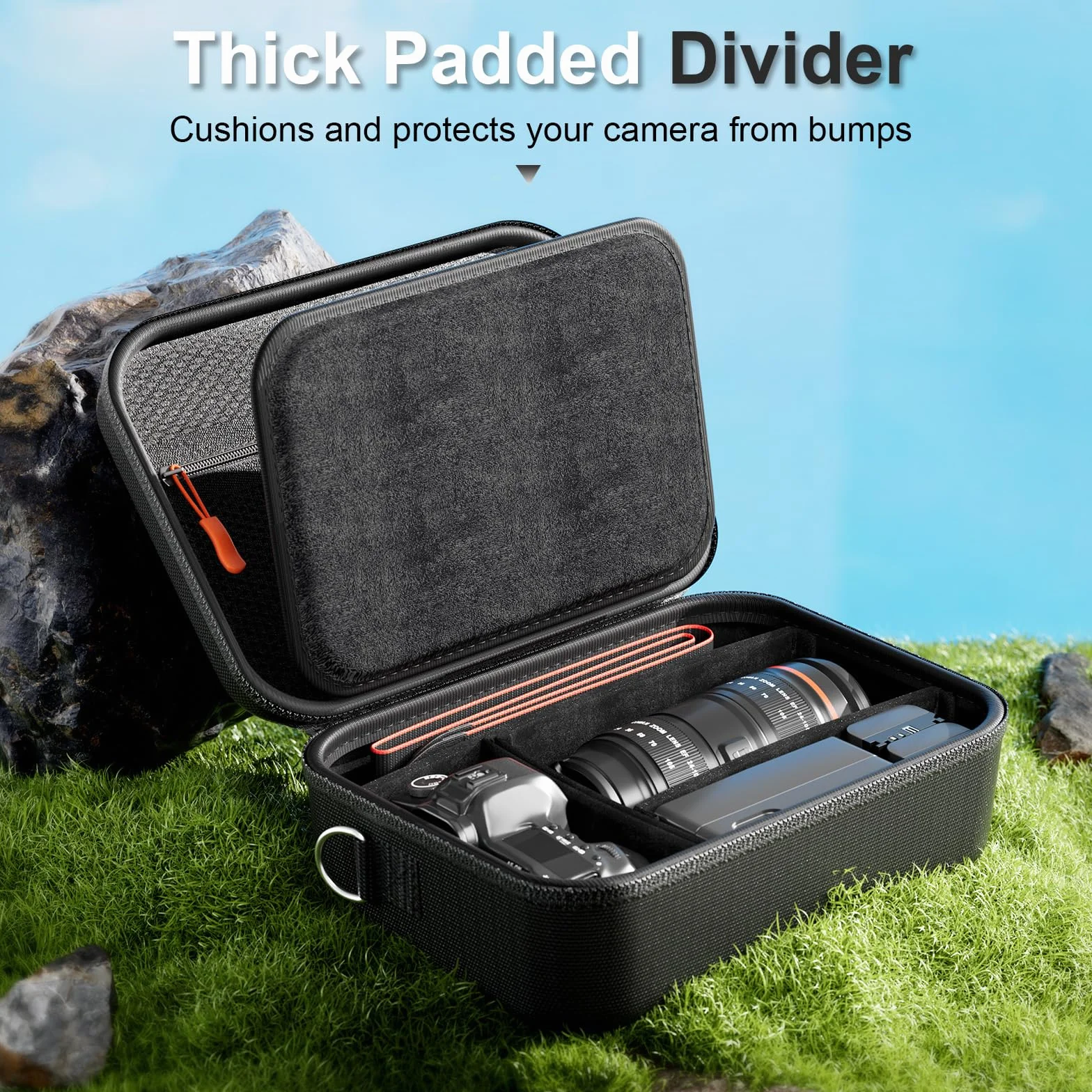ProCase Torba na aparat z twardą obudową do lustrzanek cyfrowych, lustrzanek cyfrowych, miękka wyściełana torba podróżna z przegródkami na pasek na ramię do Nikon/Sony/Canon EOS R100 R50 i akcesoria