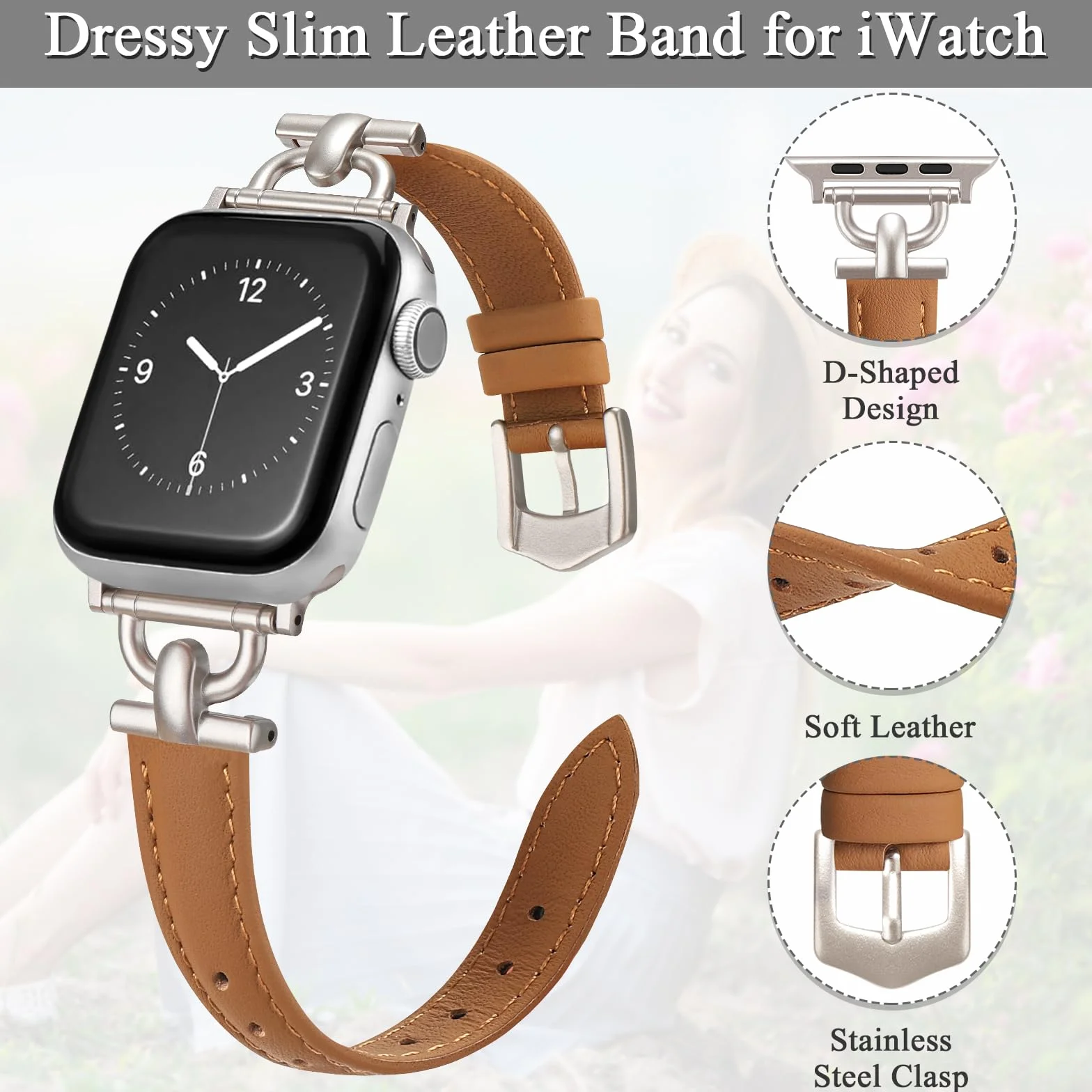 Skórzany pasek do zegarka Apple Watch 38mm 40mm 41mm 42mm 44mm 45mm 49mm z metalową klamrą D