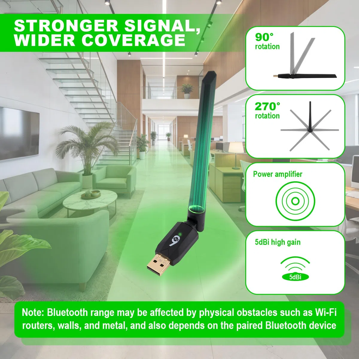 Adapter Bluetooth 6.0, Adapter USB Dalekiego Zasięgu Plug and Play Obsługuje Połączenie Wielourządzeniowe ze Słuchawkami Klawiaturą PC & Telefonami dla Windows 11/10/8.1