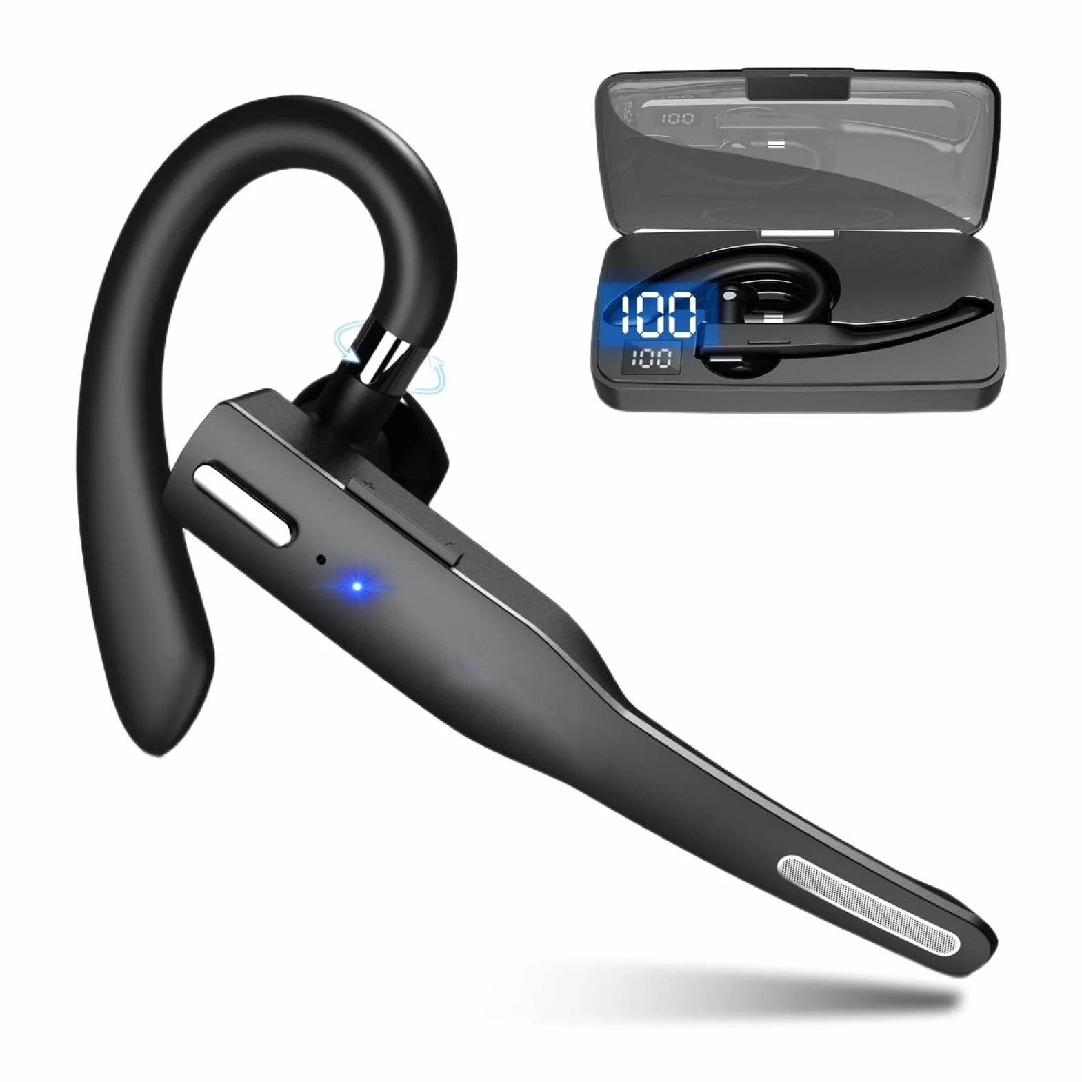 Zunate Słuchawki Bluetooth 5.1, bezprzewodowy zestaw głośnomówiący z mikrofonem, obrotowy, pojedynczy, douszny, bezprzewodowy zestaw słuchawkowy do prowadzenia samochodu, biura, sterowanie jednym