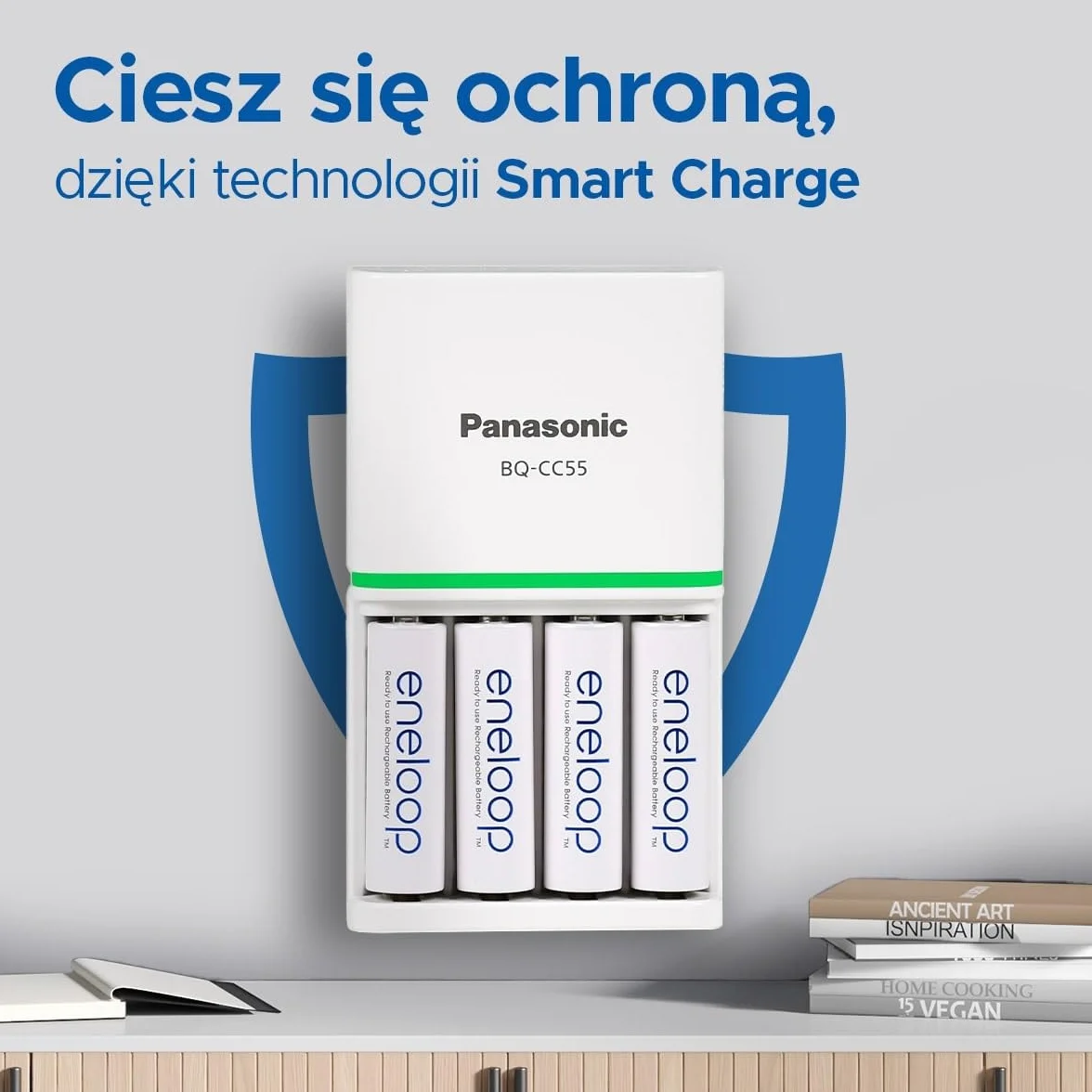 Panasonic eneloop SmartPlus Ładowarka do 1–4 akumulatorów AA/AAA Ni-MH z 4 wskaźnikami LED, Biała
