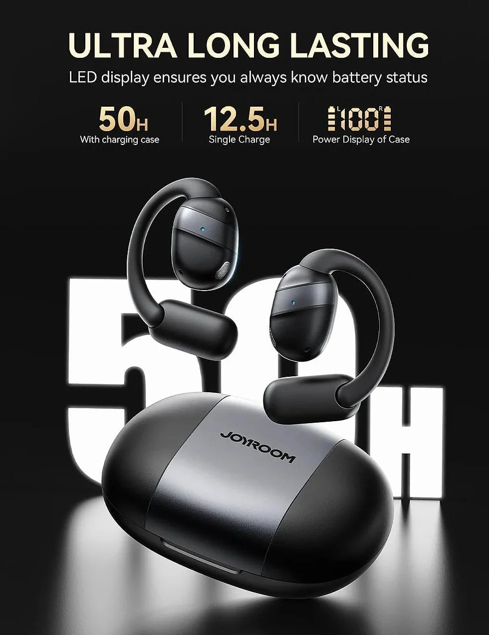 JOYROOM Słuchawki douszne Open Ear Bluetooth 5.4 cyfrowy wyświetlacz LED 50h odtwarzania wodoodporne IPX4