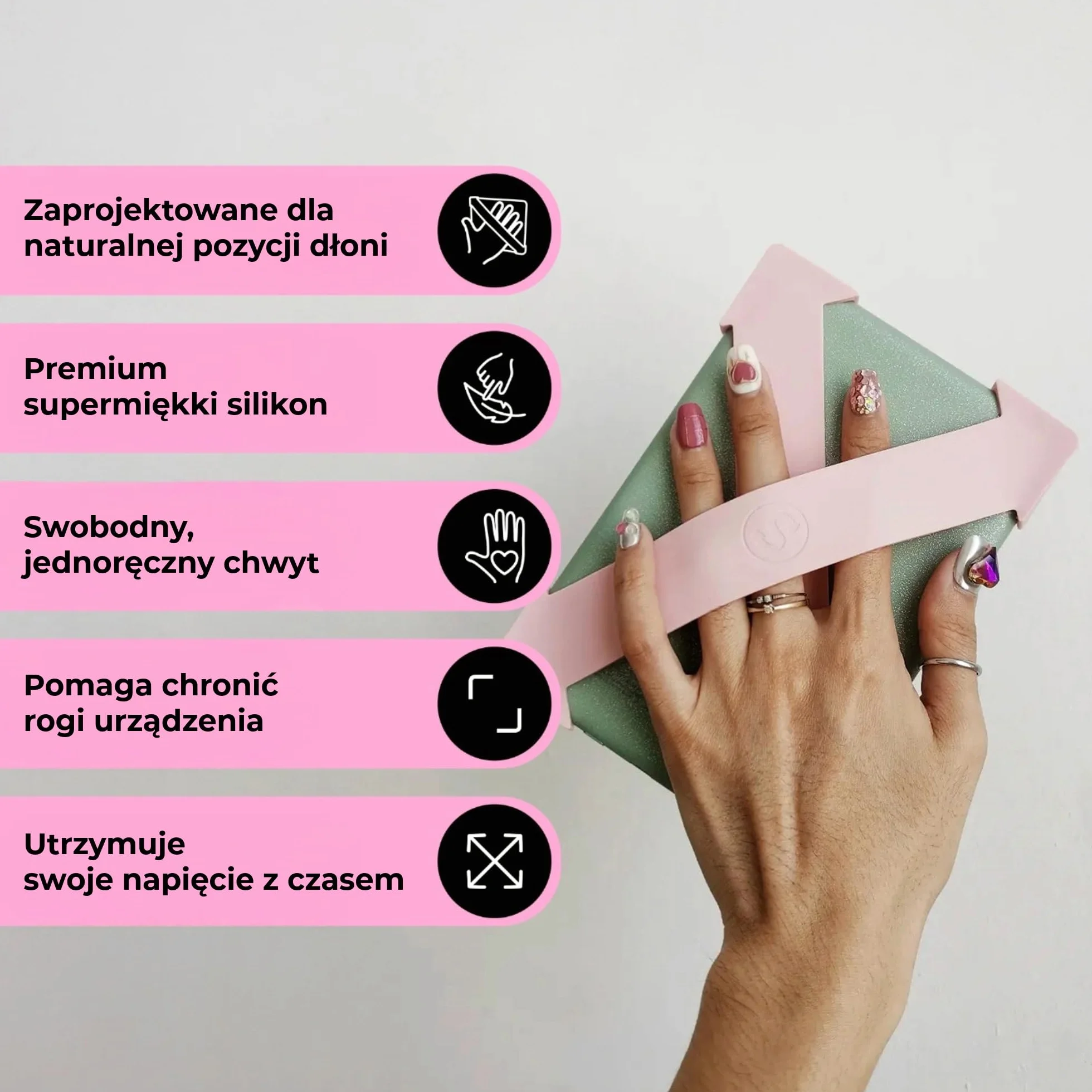 Strapsicle Pasek na Dłoń do Kindle Paperwhite 2024/2021 Signature Kobo Colorsoft 2 Paski Lekki Uchwyt do Czytania Rozmiar L Różowy