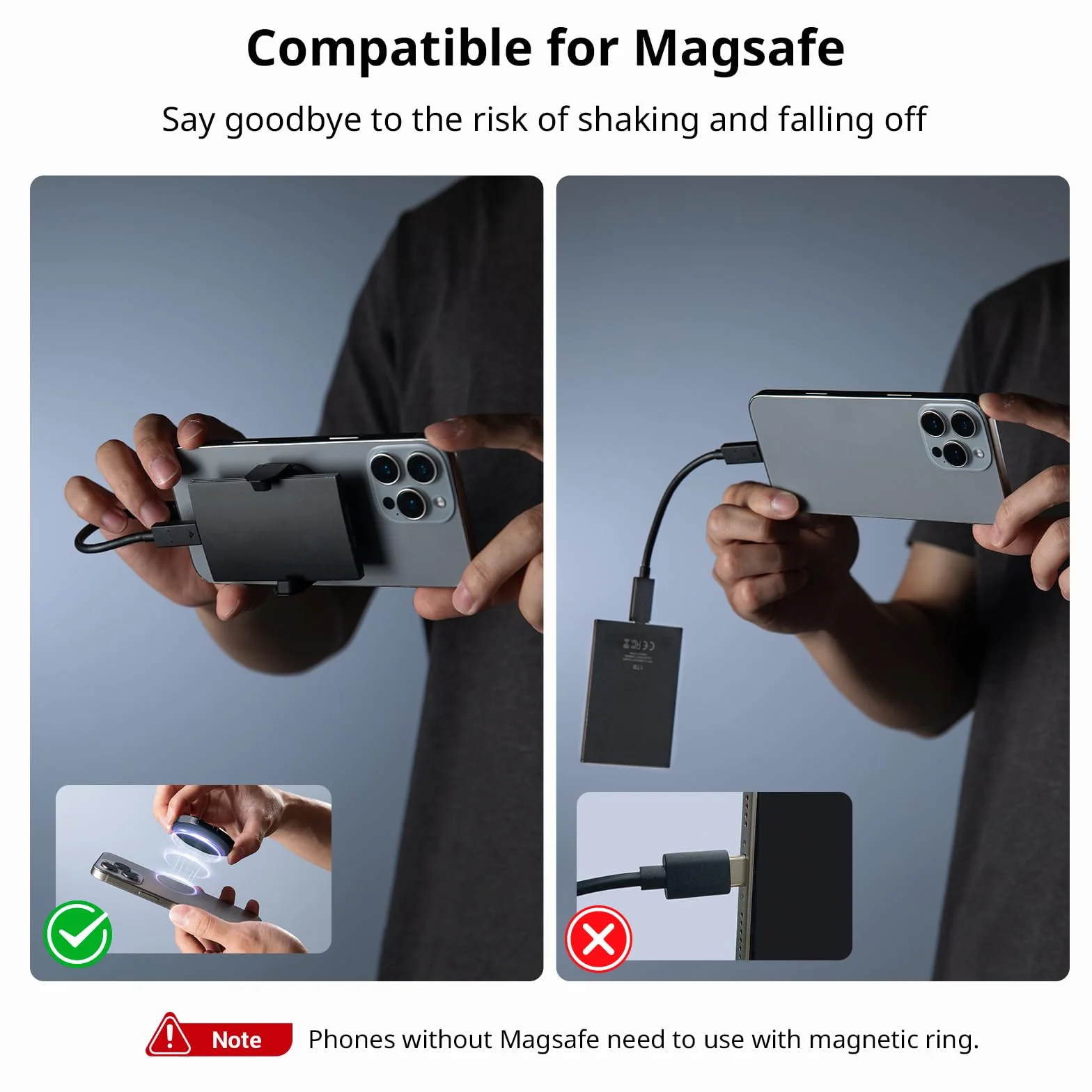 SMALLRIG Magnetyczny uchwyt do telefonu SSD z do Magsafe, 45-70 mm (1,77''-2,76''), szeroki zacisk, gwint 1/4"-20 i zimna stopka, do Samsung T3/T5, do SanDisk, do Crucial,do iPhone'a - 5157