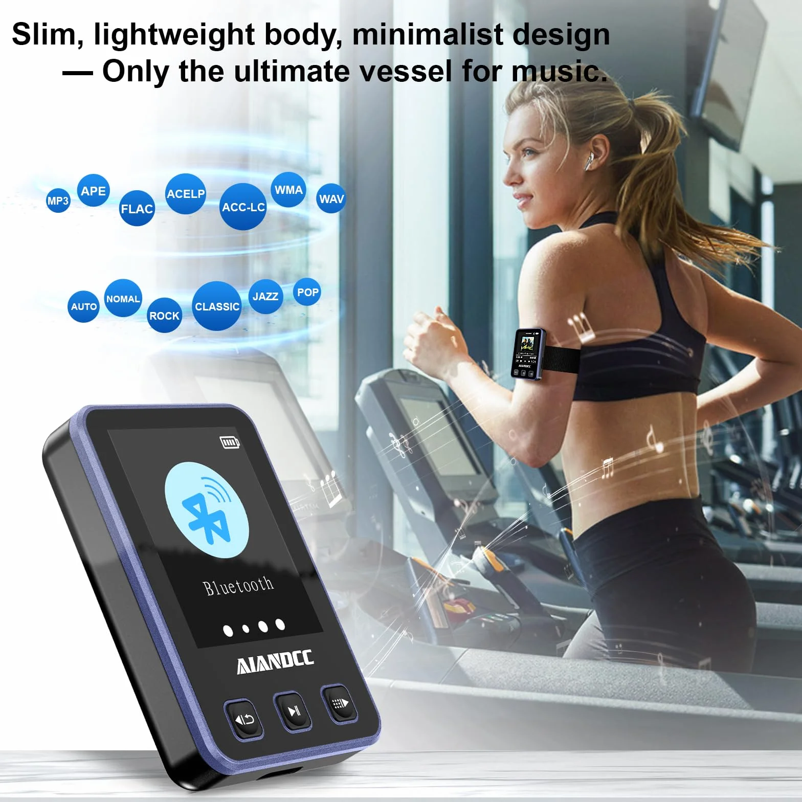 Odtwarzacz MP3 32 GB z funkcją odtwarzania muzyki Bluetooth, ekran 0,77", opaska, przewodowe słuchawki w zestawie, do biegania, studia fitness, zielony