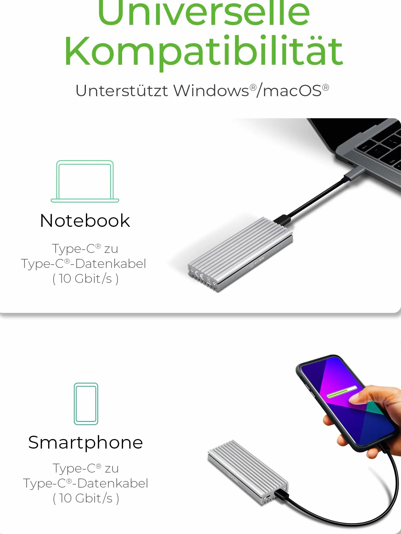 Icy Box IB-1817MA-C31 Obudowa Dysku SSD 2TB Srebrny