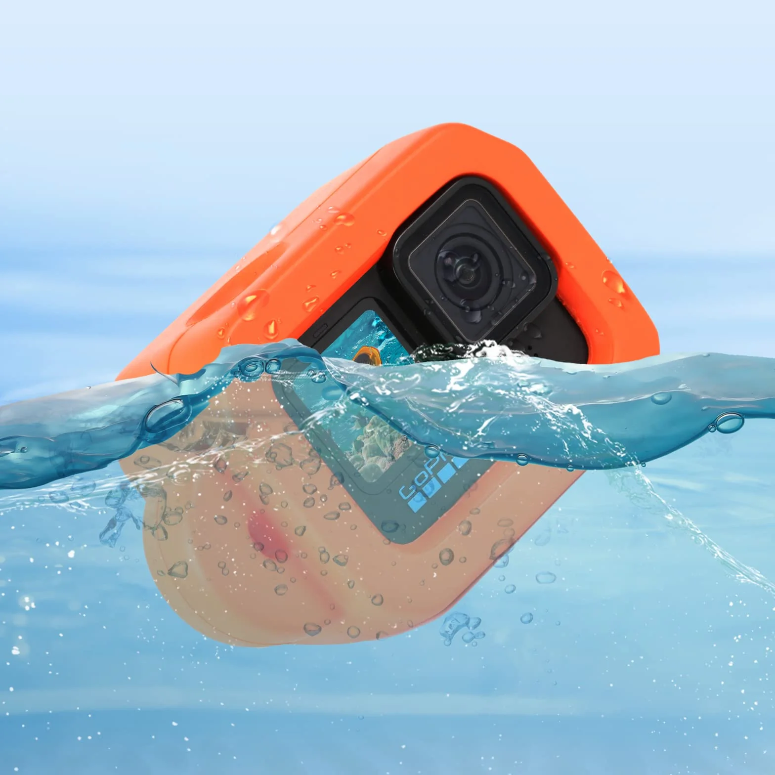 HSU Pływające etui do GoPro Hero 13/12/11/10/9, czarne, pływająca obudowa, akcesoria do sportów wodnych, surfingu, pływania, nurkowania (pomarańczowe)
