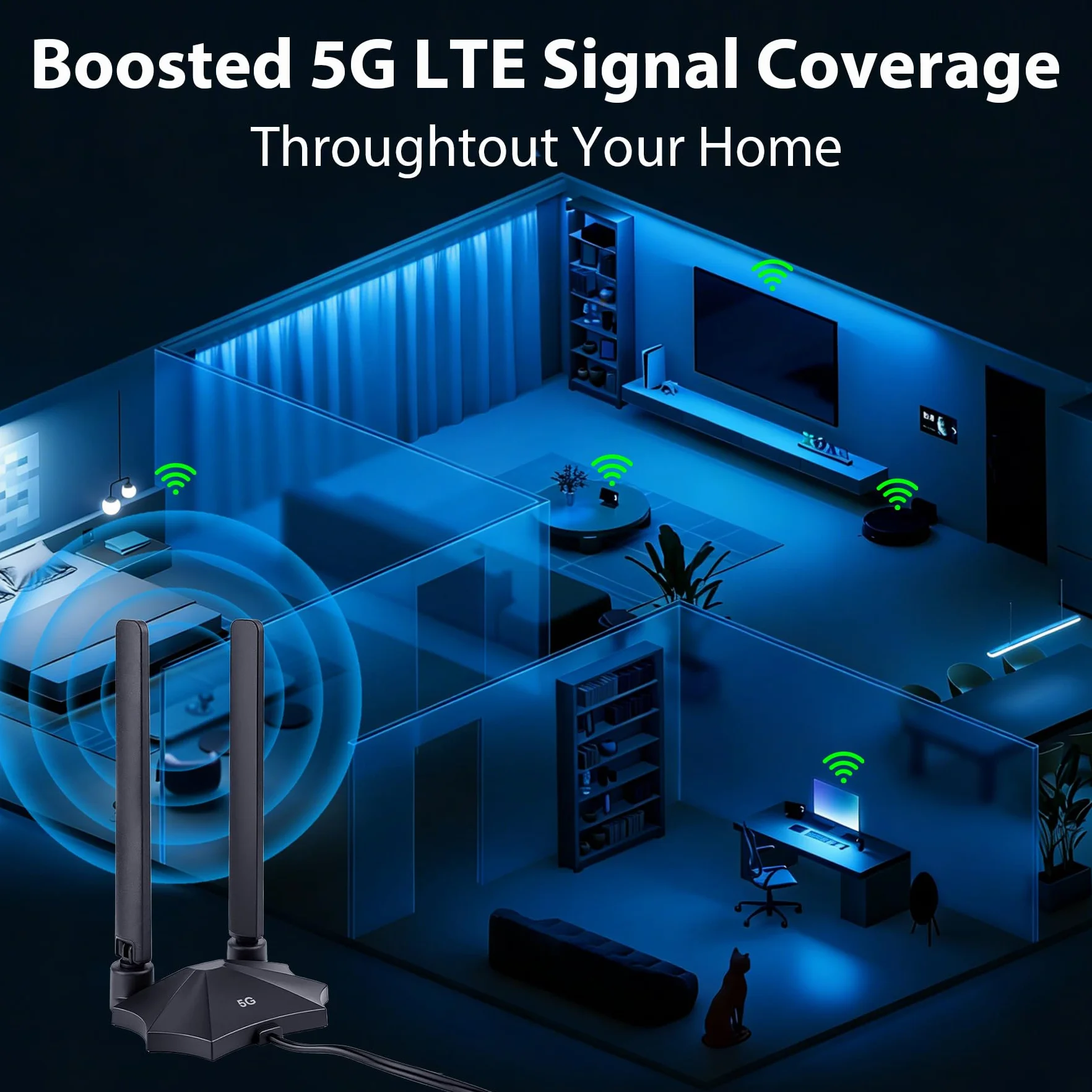 Wzmacniacz sygnału 5G LTE 4G 5dBi SMA TS9 antena zewnętrzna dookólna z podstawą magnetyczną kabel 2 m